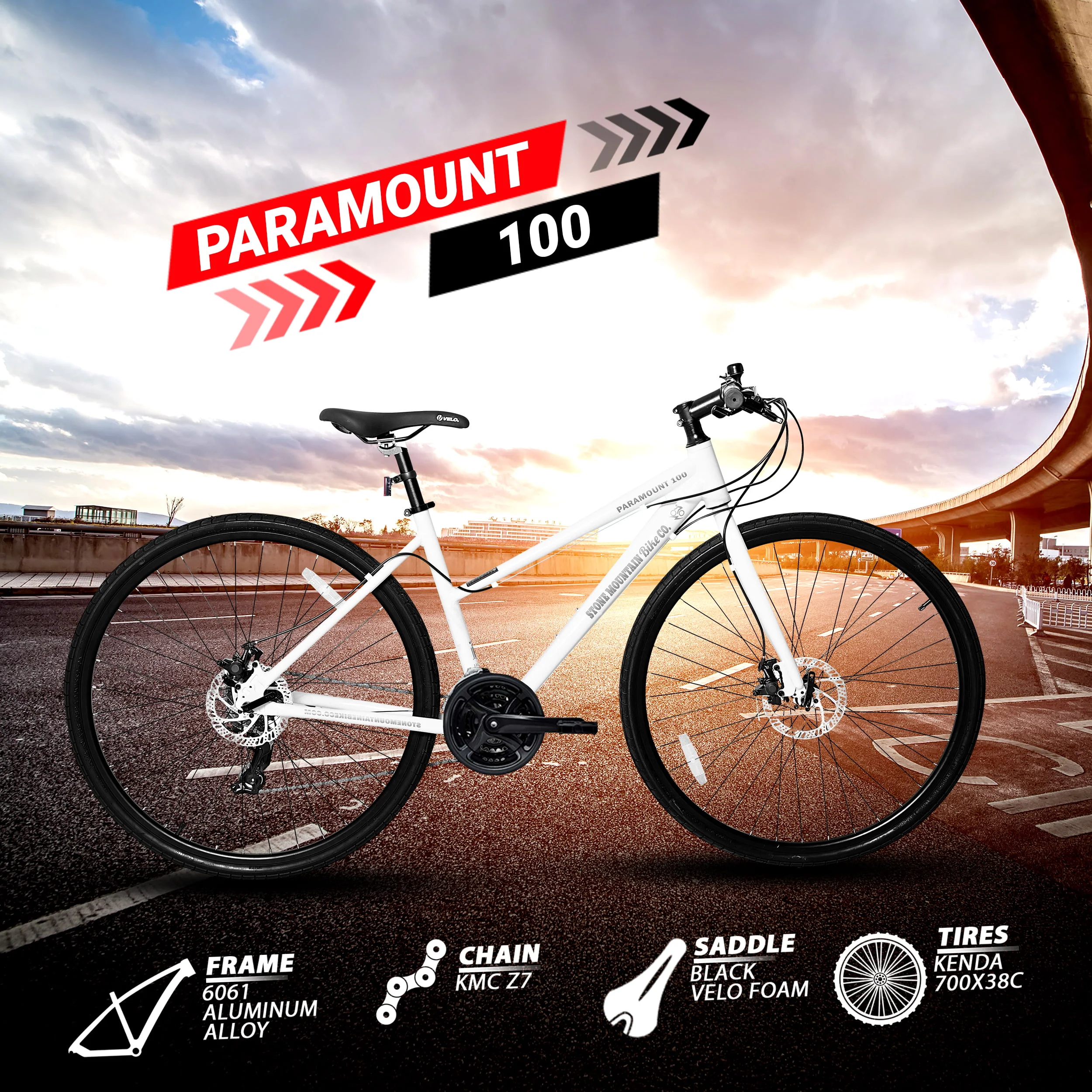 Paramount 100 Hybrid Mountain Bike, 29 x 2 Inch Wheels, 21-Speed, Light Weight Bike for Men & Women, White, Adults Bike Speed Rear Derailleur, Front and Rear Disc Brakes