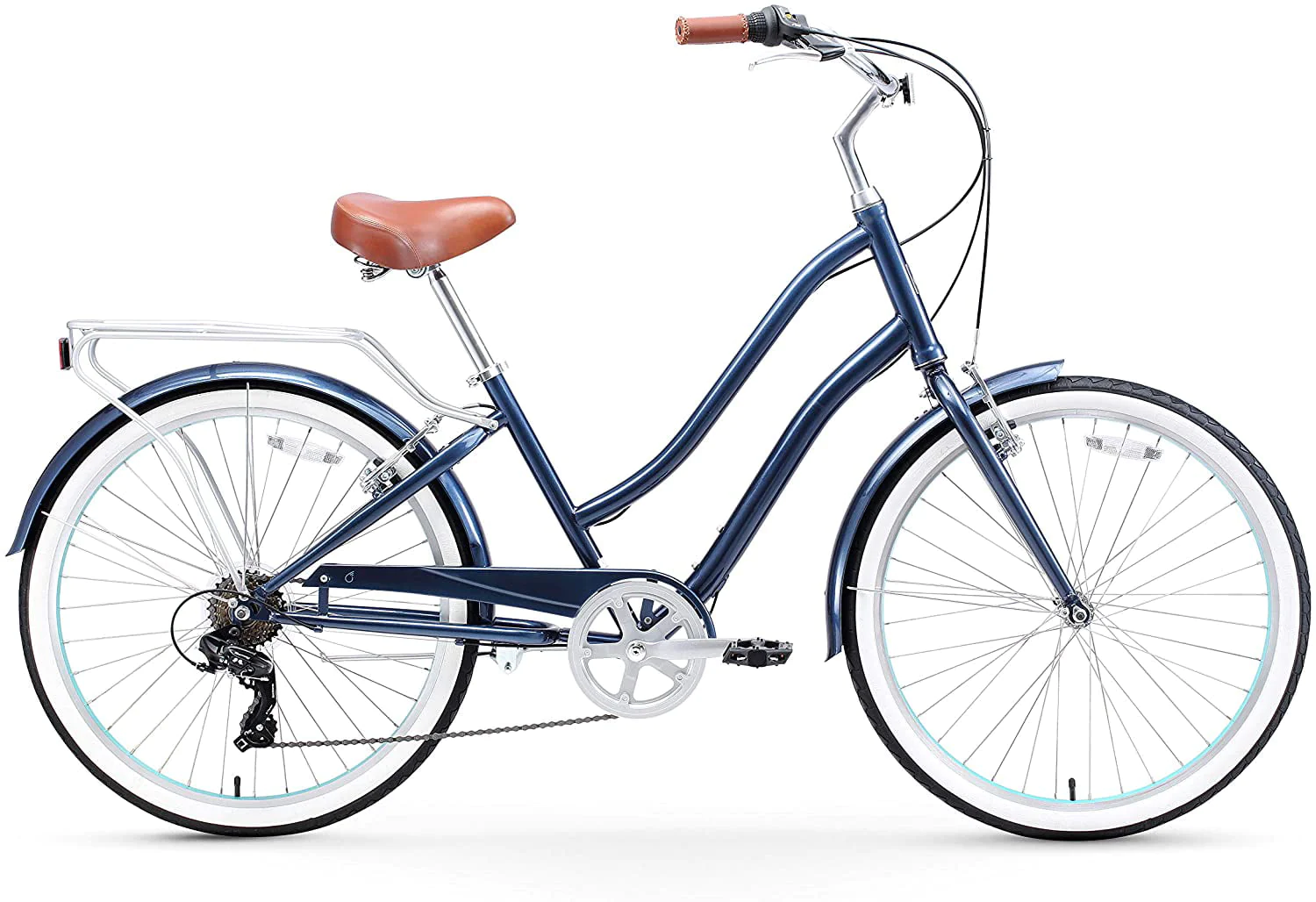 sixthreezero Every Journey Steel Women's 7-Speed Hybrid Bicycle with Rear Rack, 26 In. Wheels, Navy