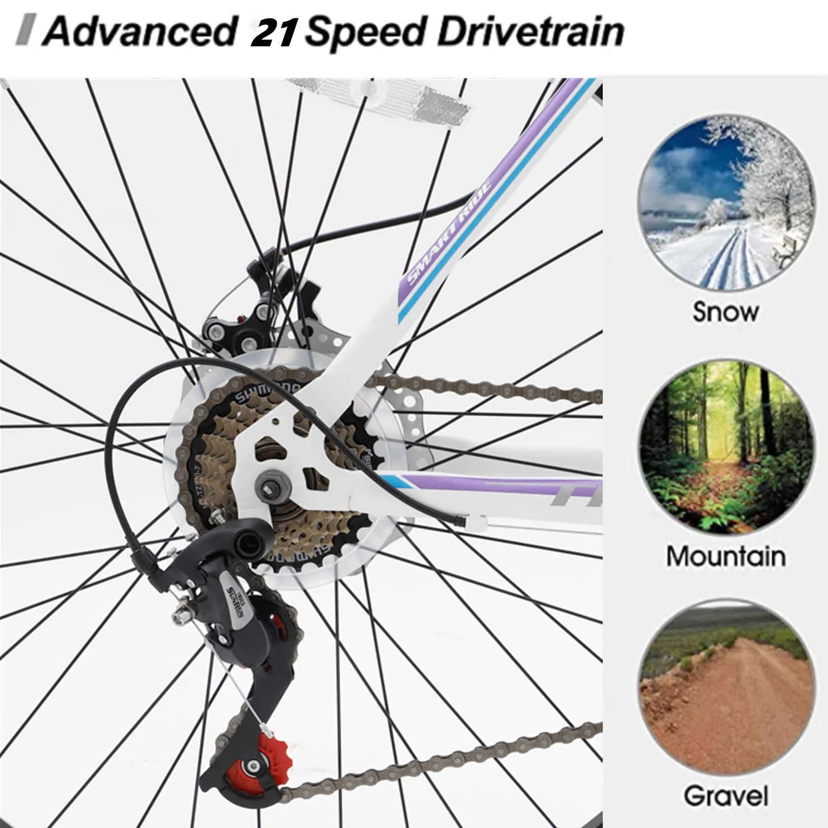 YAPENG Adults Hybrid Bikes,Shimano 21 Speeds Mountain Bike, 26 Inch Wheel Purple