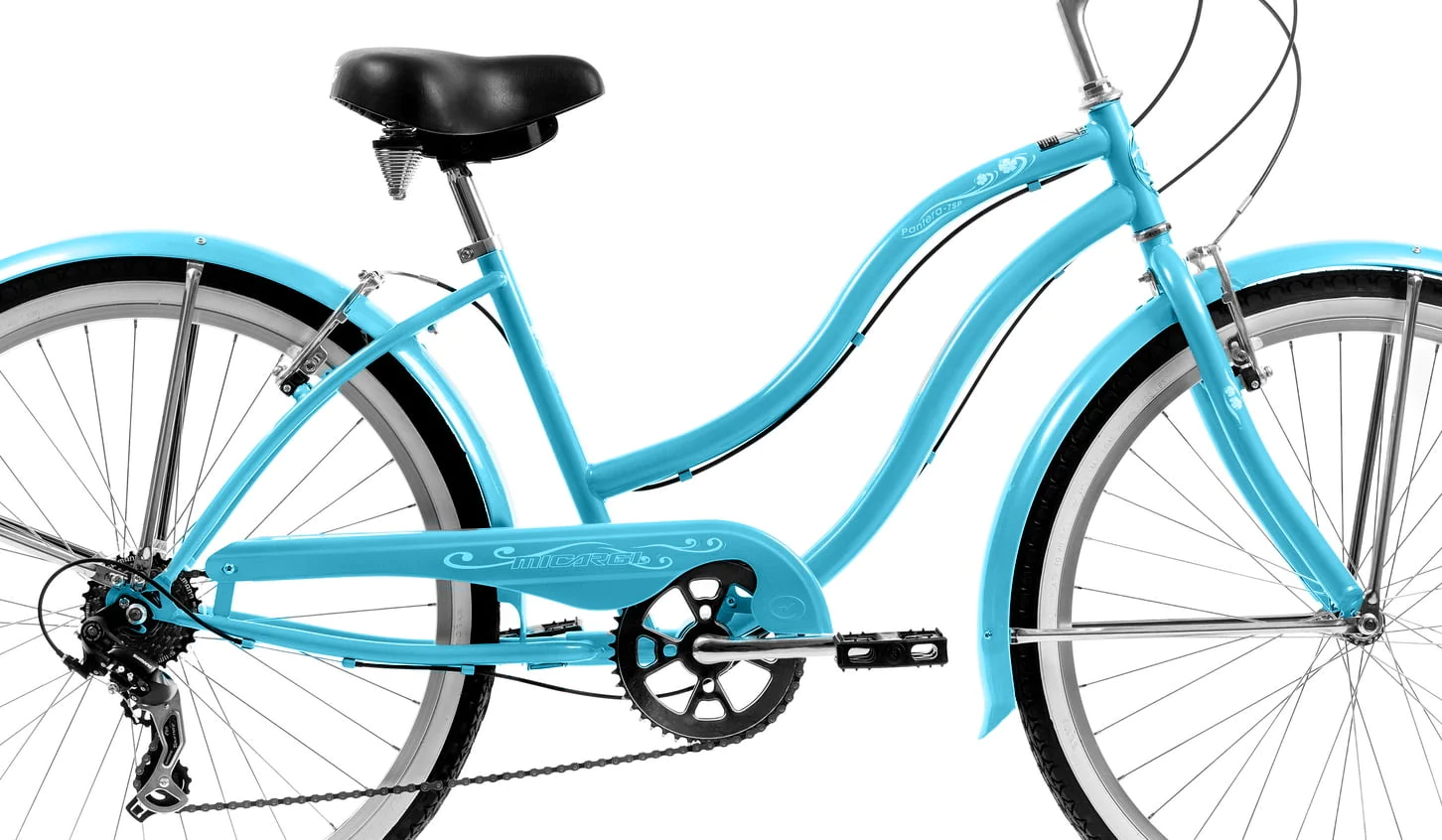 Wonder Wheels 26 In. Beach Cruiser Shimano Tx-35 7 Speed Bicycle, Bike, V-Brake Stainless Steel Spokes One Piece Crank Alloy Rims 36 H With Fender - Baby Blue