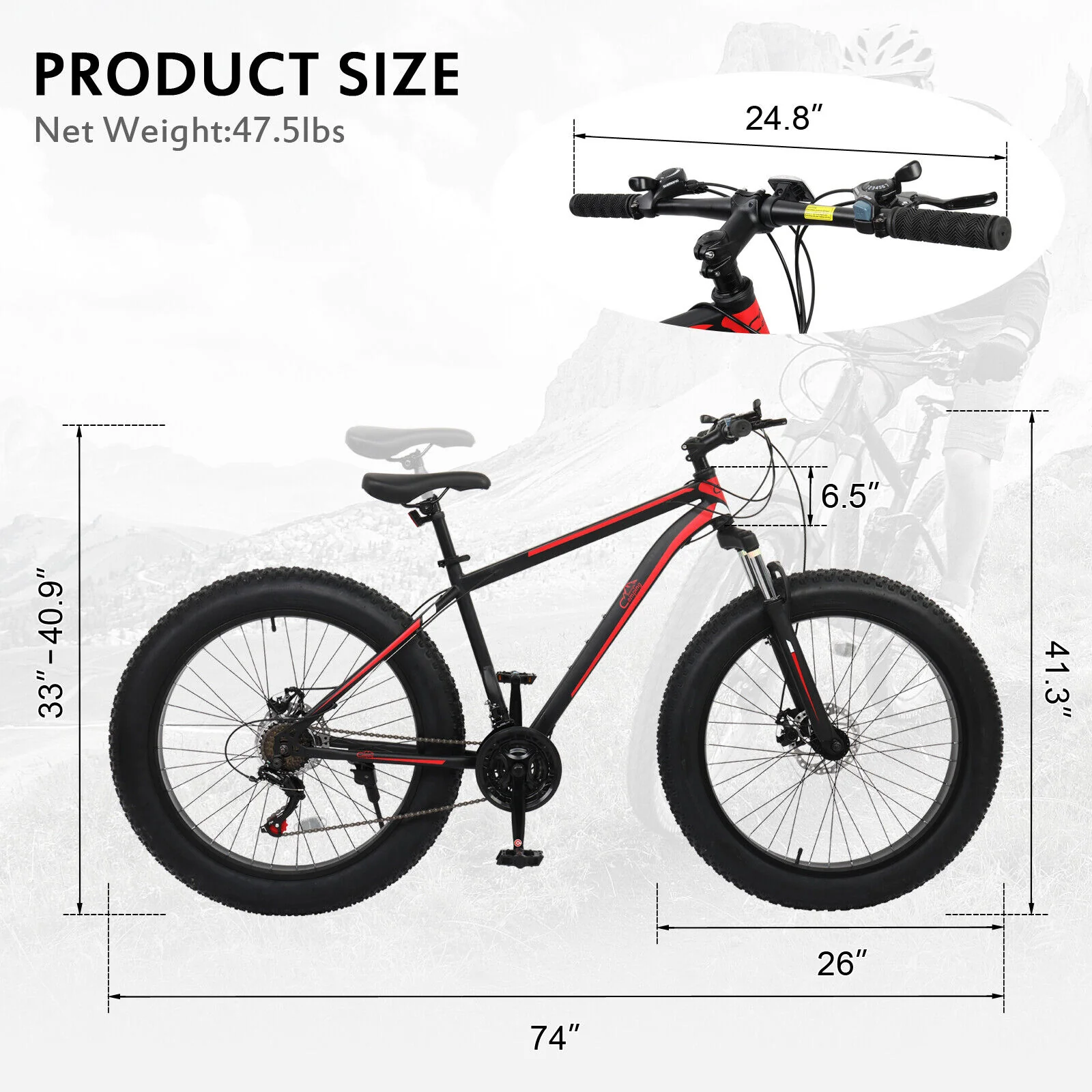 Great Choice Product 26&s;&s; Fat Tire Mtb Bike Shimano 21 Speed Mountain Bicycle High Carbon Steel
