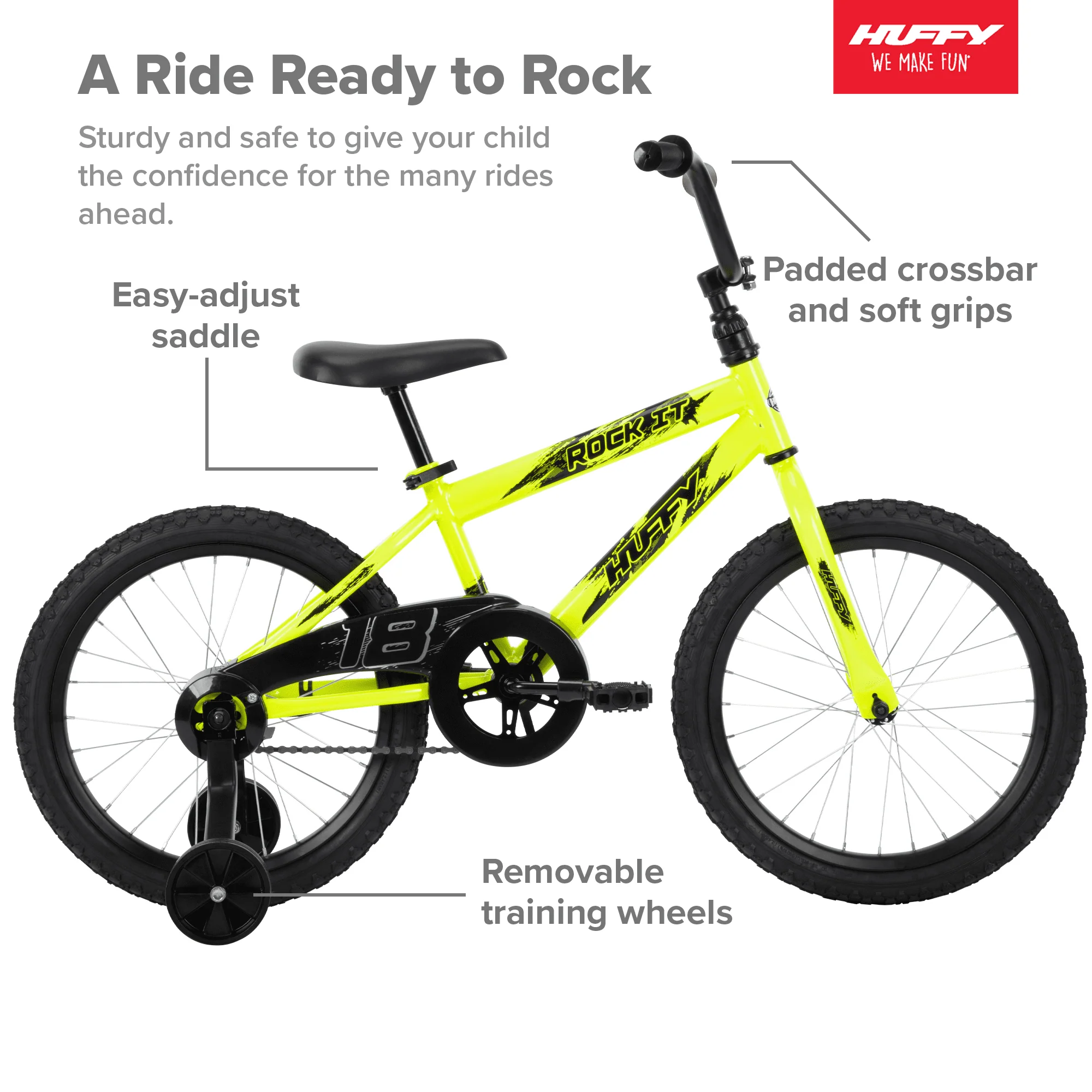 18 in. Rock It Boy Kids Bike, Neon Powder Yellow