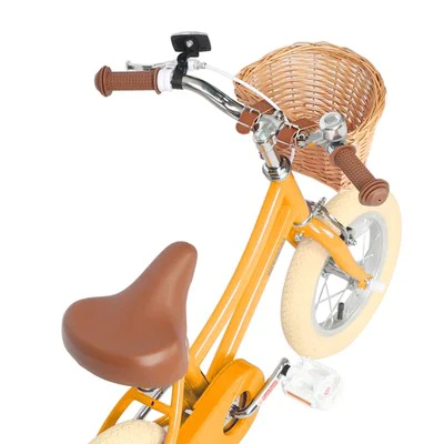 Petimini 18 Inch Steel Frame Child Bicycle with Wicket Basket, Handlebar Bell, Training Wheels, Adjustable Seat, & Parent Handle, Ages 5 to 9, Yellow