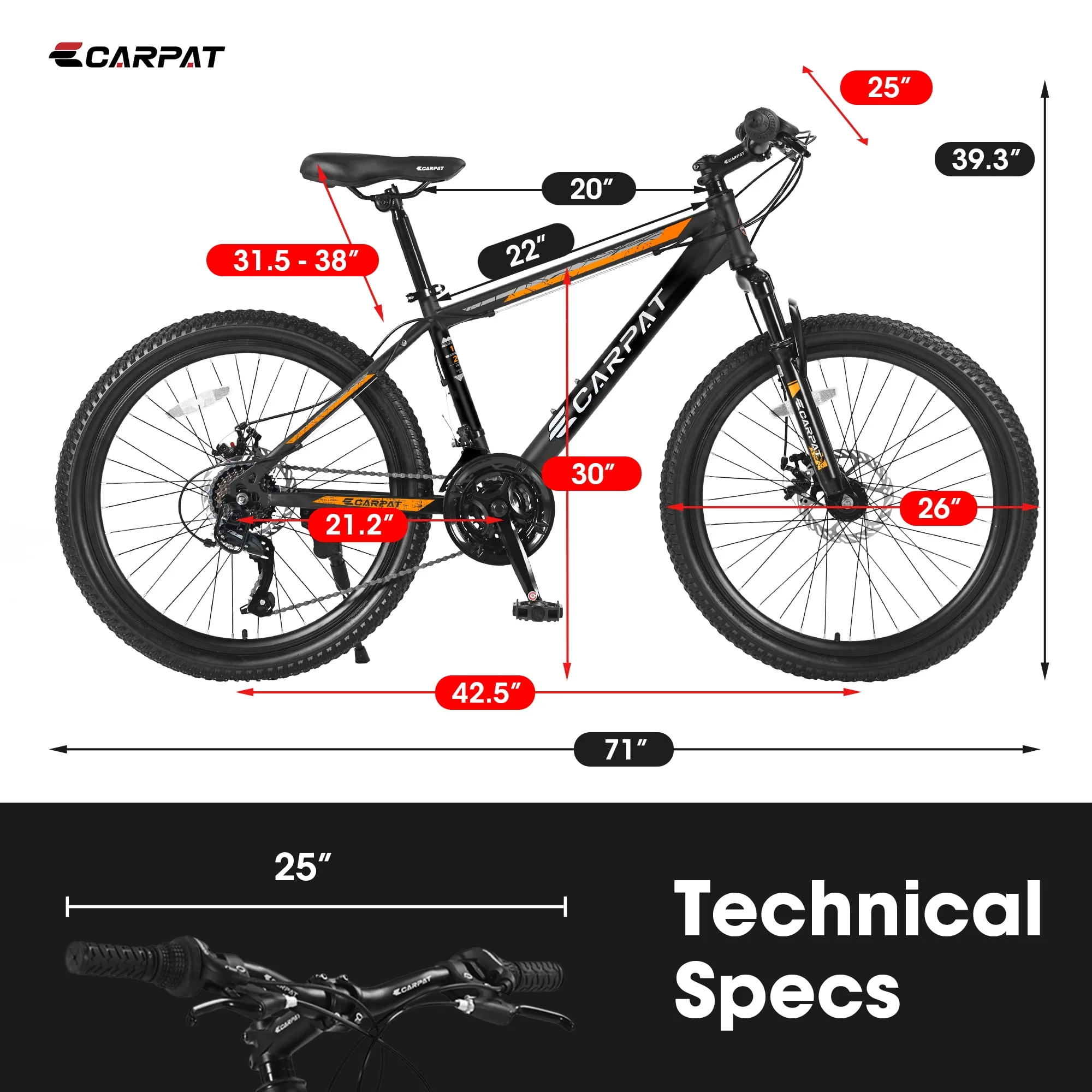 26 Inch Mountain Bike, iRerts Mens Mountain Bike for Women Teenagers, Shimano 21 Speed Mens Bicycle with Disc Brake, Height Adjustable Adult Bicycles Camping Bicycle for Roadways