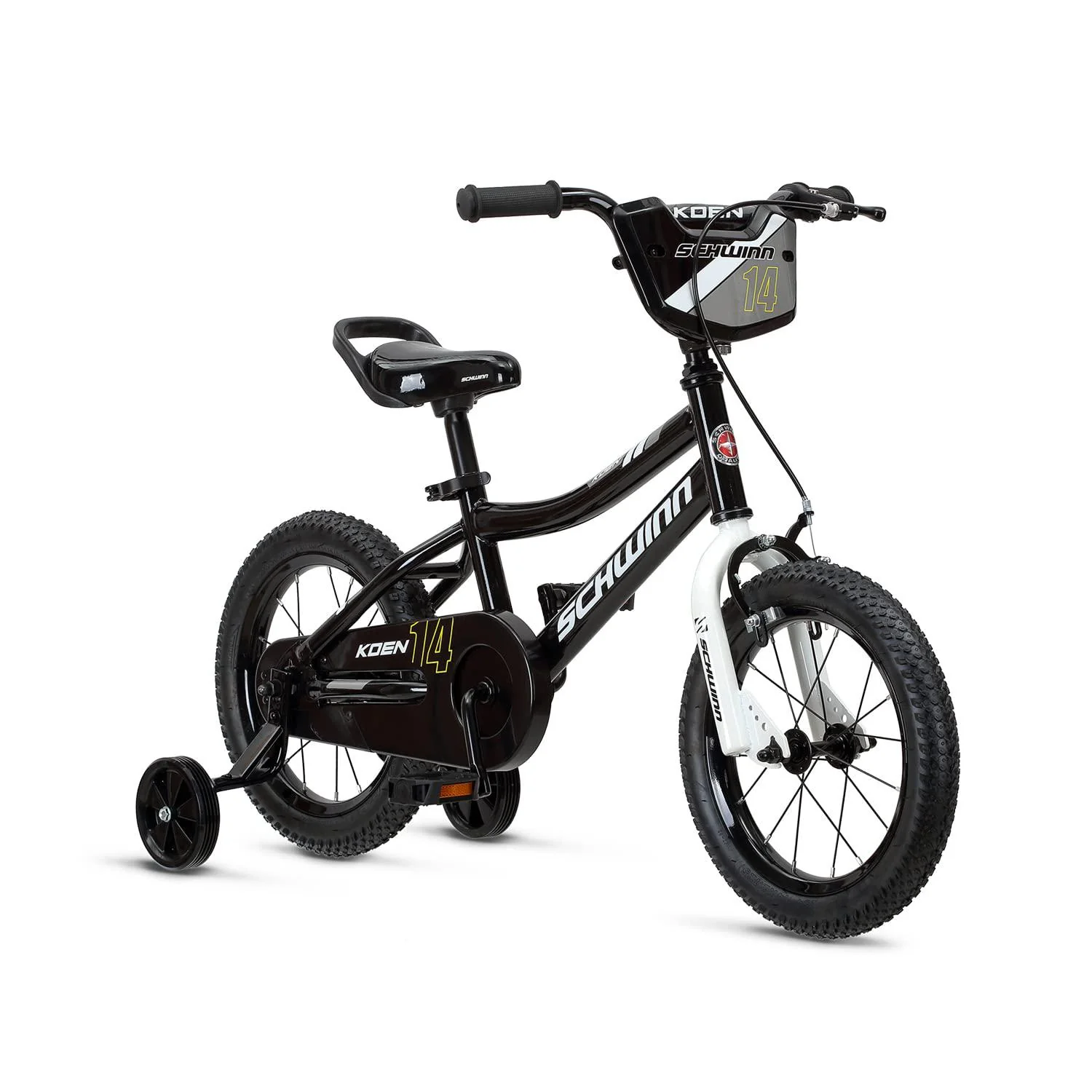 schwinn koen &a; elm toddler and kids bike, for girls and boys, 12-inch wheels, bmx style, with saddle handle, training wheels