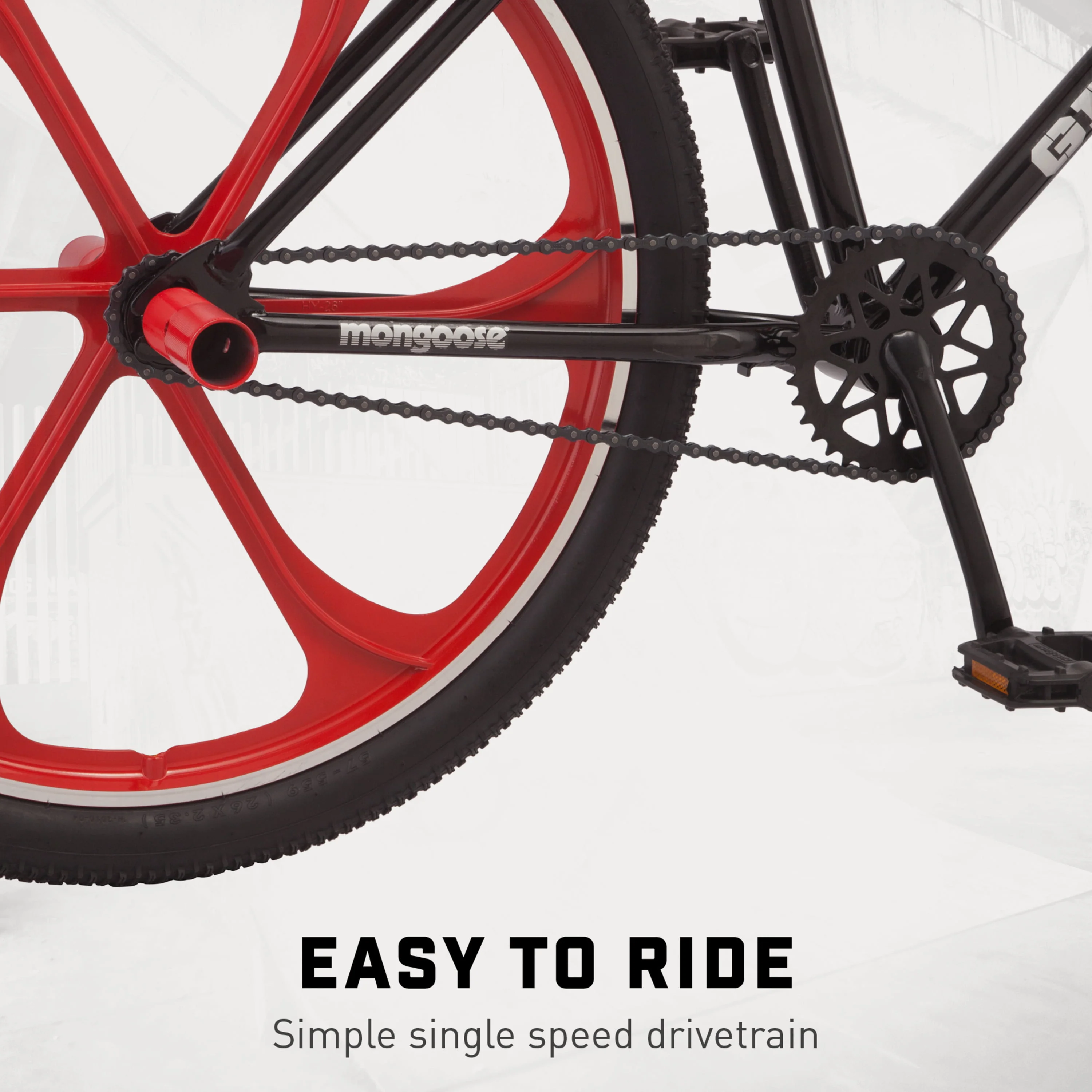 26 In. Grudge Mag BMX Freestyle Bike, Single Speed, Red / Black