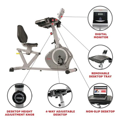 Sunny Health & Fitness  Convertible Recumbent Battery Exercise Bike - Silver