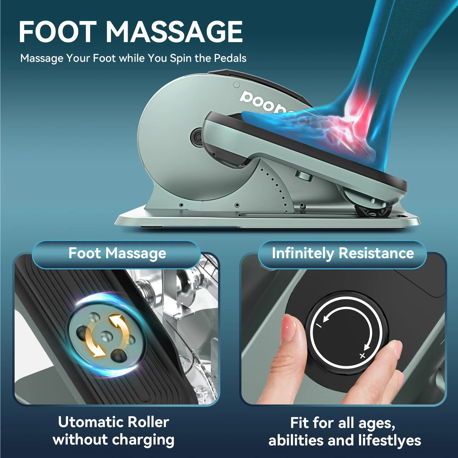 Pooboo Professional Under Desk Magnetic Elliptical Machine with Foot Massage Fully Assembled Quiet Seated Adjustable Resistance Foot Pedal Exerciser