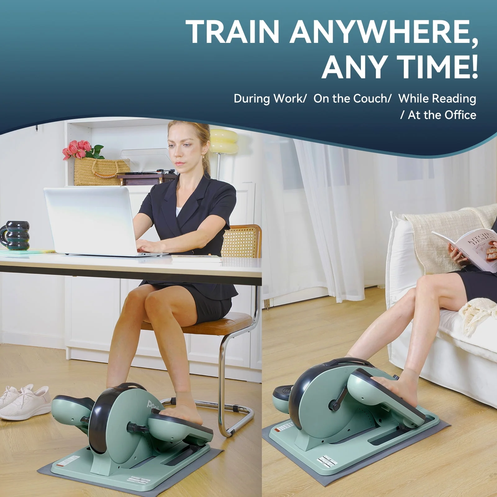 Pooboo Professional Under Desk Magnetic Elliptical Machine with Foot Massage Fully Assembled Quiet Seated Adjustable Resistance Foot Pedal Exerciser