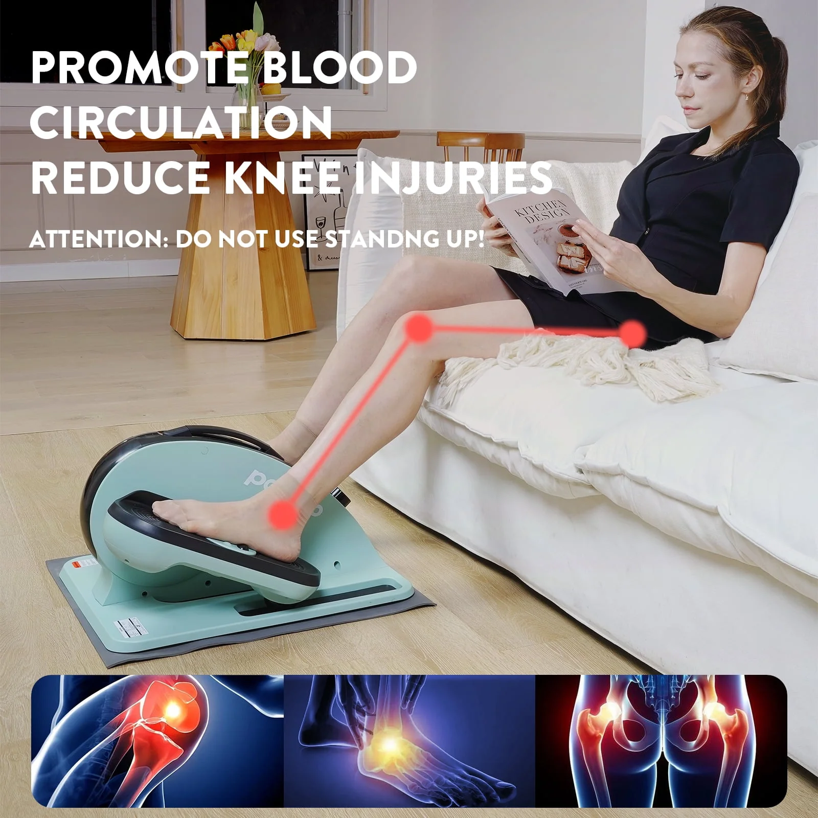 Pooboo Professional Under Desk Magnetic Elliptical Machine with Foot Massage Fully Assembled Quiet Seated Adjustable Resistance Foot Pedal Exerciser