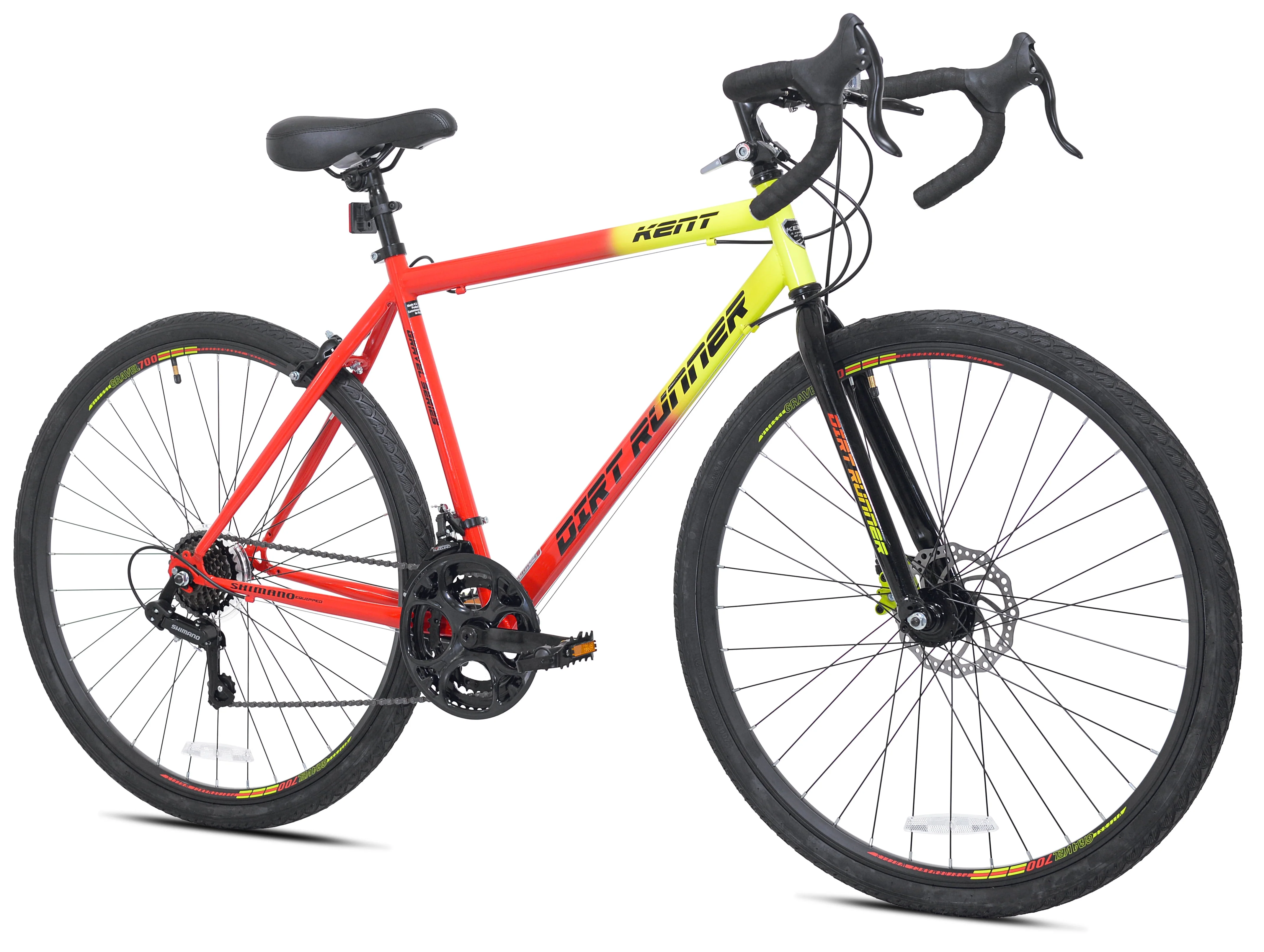 Kent 700c Dirt Runner Men's Gravel Bike, 14 Speed, Neon Red / Orange