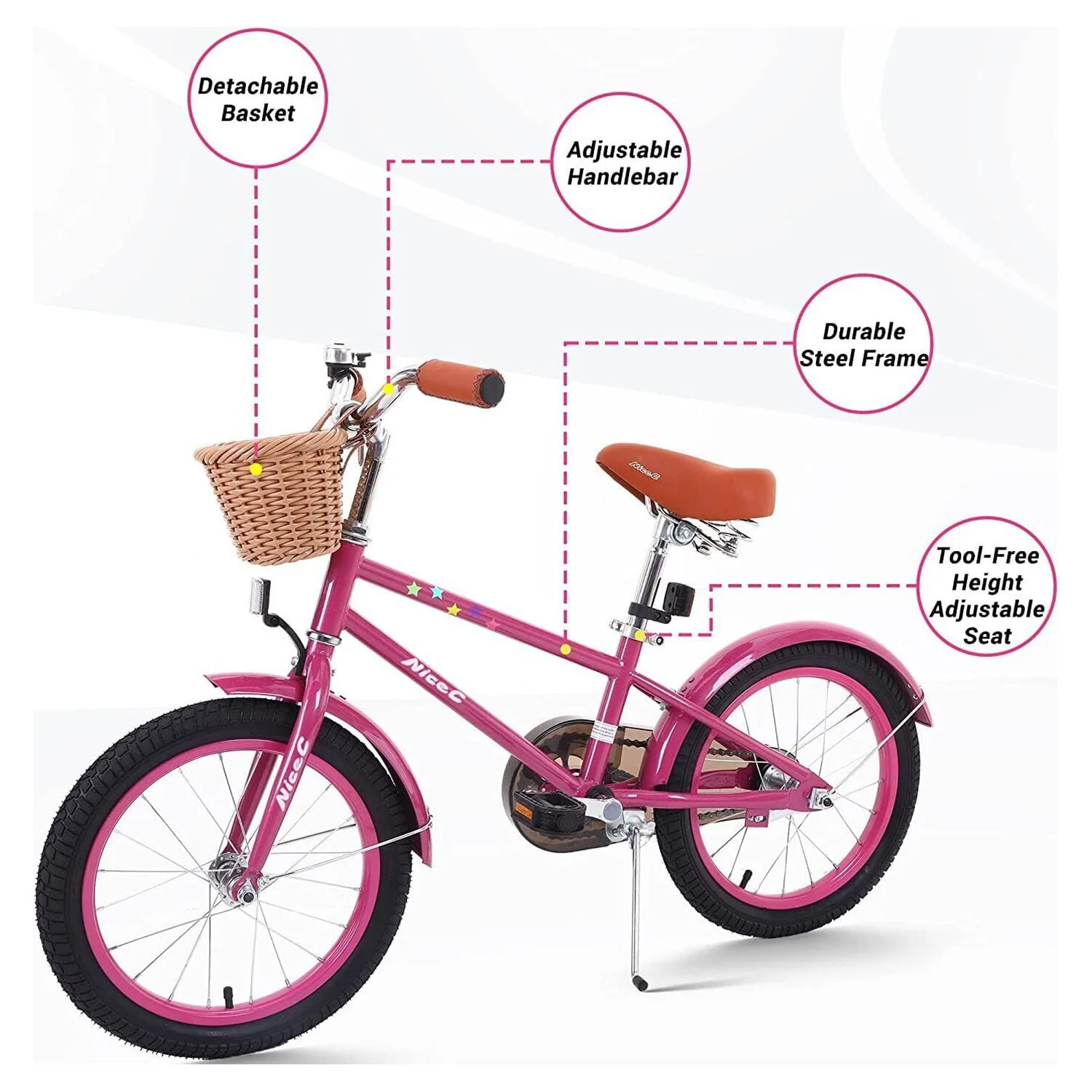 Nice C Kids Bike, Cruiser Bike with Basket, Coaster Brake and Training Wheels, Boys Girls 12 14 16 18 20 inch (12