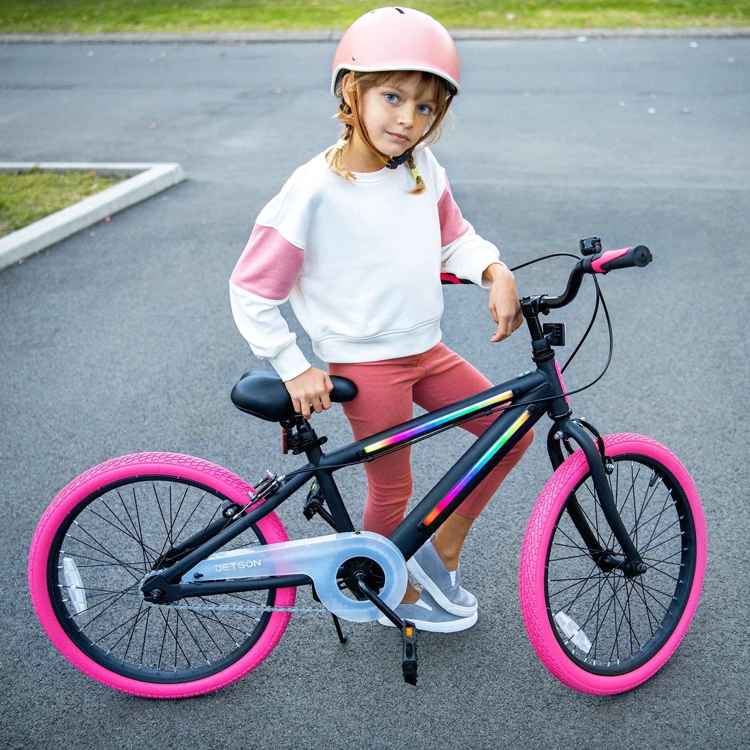Jetson Light Rider X 20” Wheels Kids’ Light-up Unisex Bike, Ages 5 – 9, Includes Light-up Frame, Three Different Light Modes, Adjustable Handlebar, Seat height, Kids Bicycles, Pink
