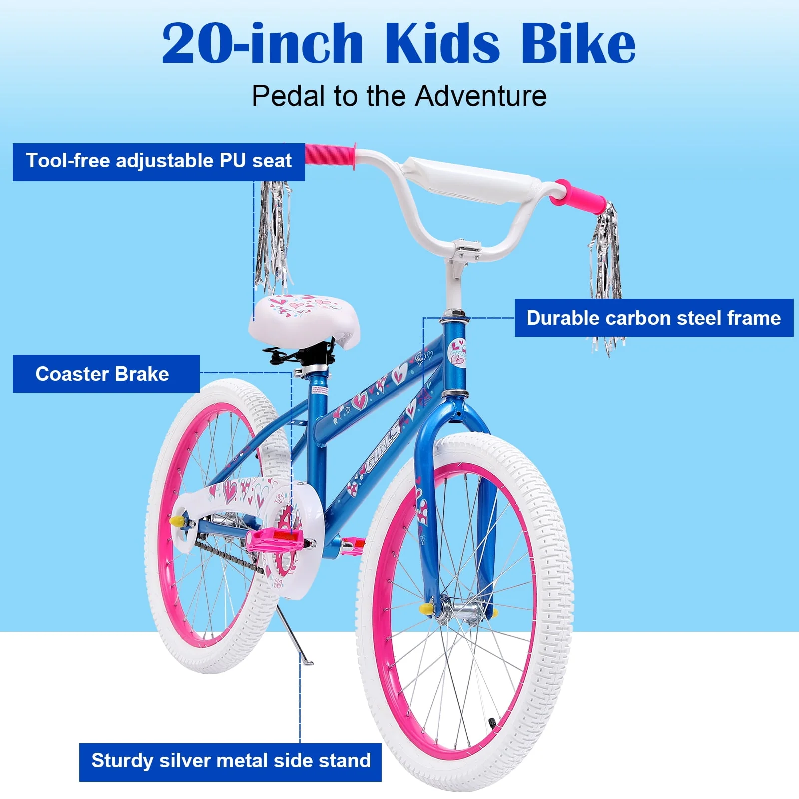 SUGIFT 20 in. Kids Bike w/Training Wheels Child Bicycle for Girls Age 7-14 Years, Bule