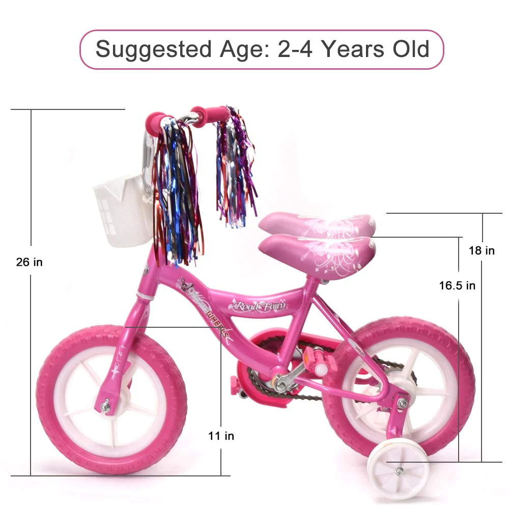 BMX 12 In. Kid's Bike for 2-4 Years Old, Bicycle for Girls with Front Basket, EVA Tires with Training Wheels, Pink