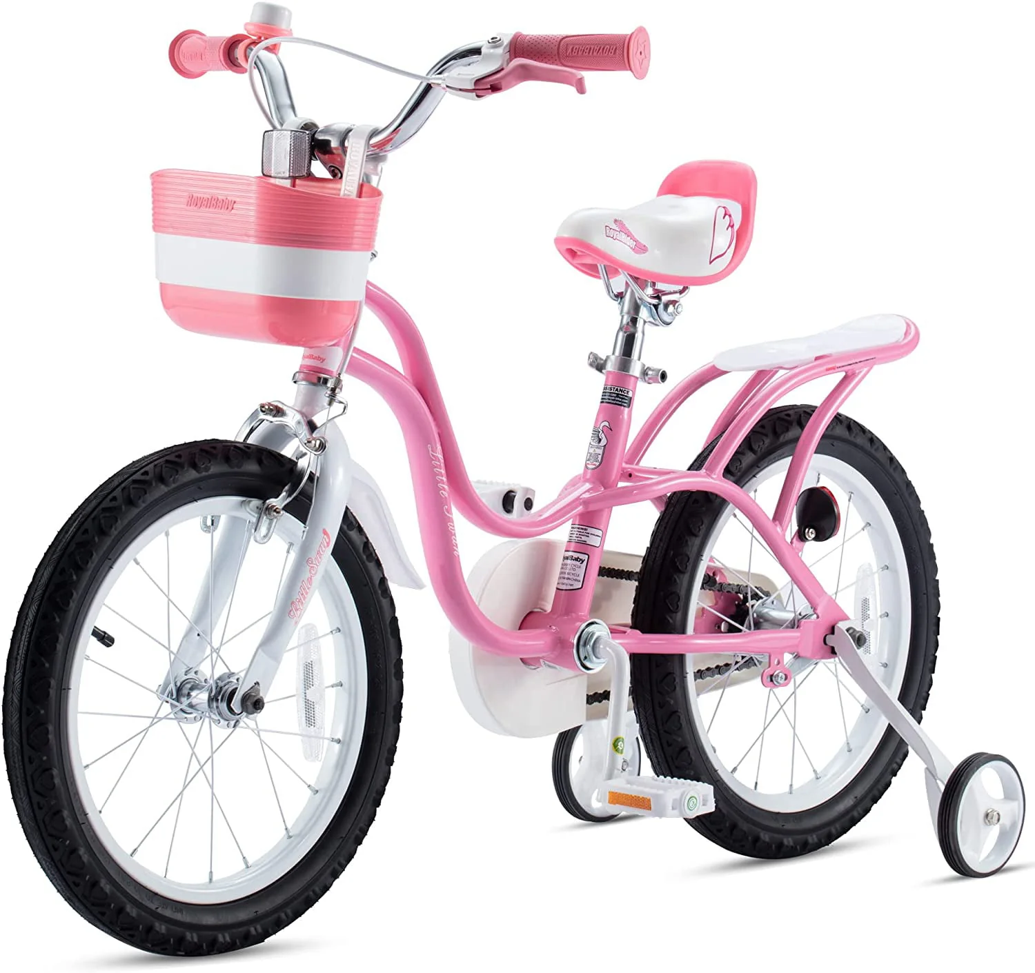 Royalbaby Little Swan Pink 14 Girl's Bicycle with Training Wheels and Basket