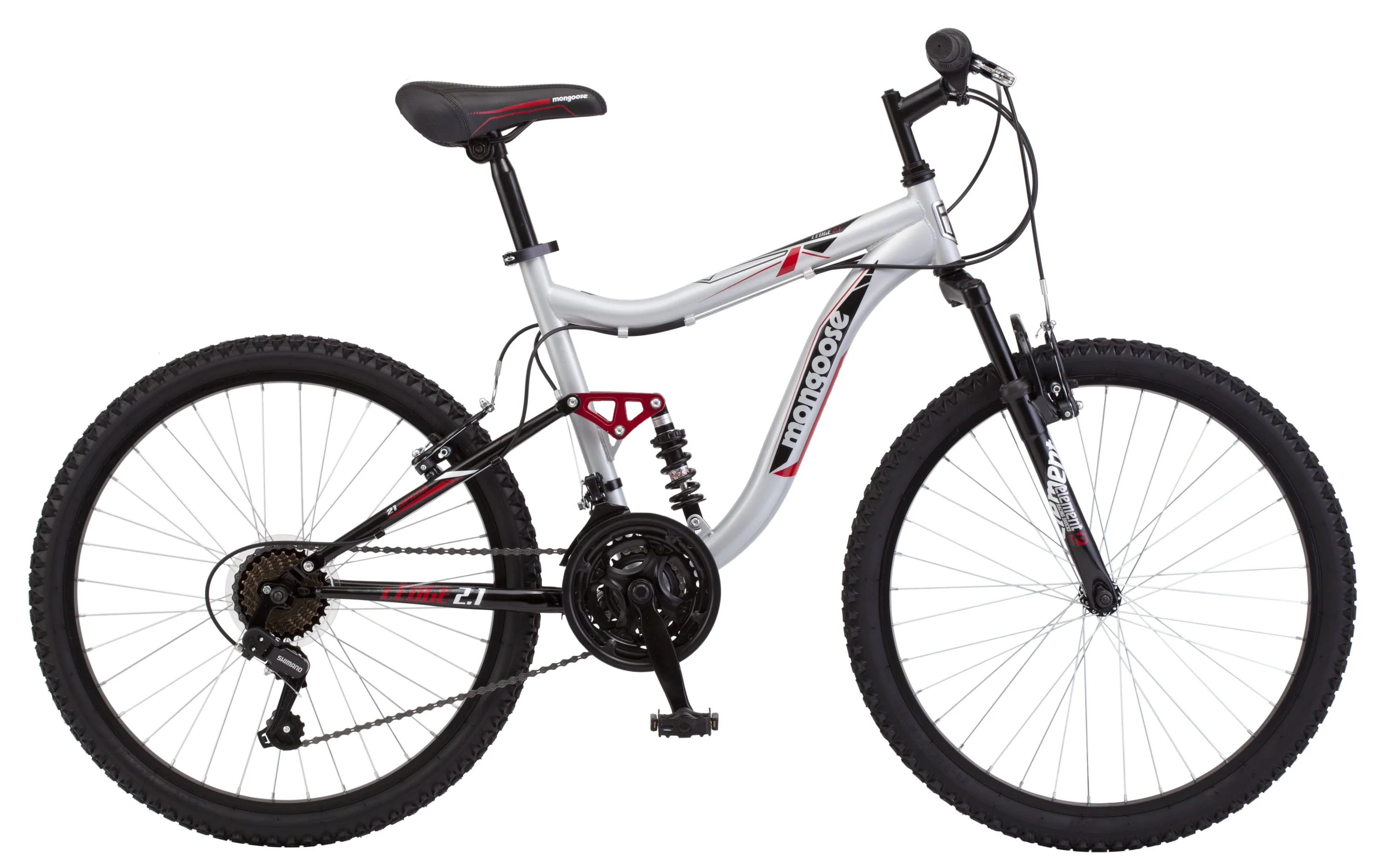 Ledge 2.1 Mountain Bike, 24-inch wheels, 21 speeds, boys frame, Silver/Red