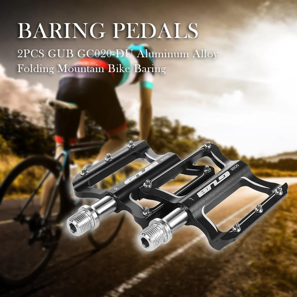 2pcs GUB GC020-DU Aluminum Alloy Folding Mountain Bike Baring Pedals(Black)