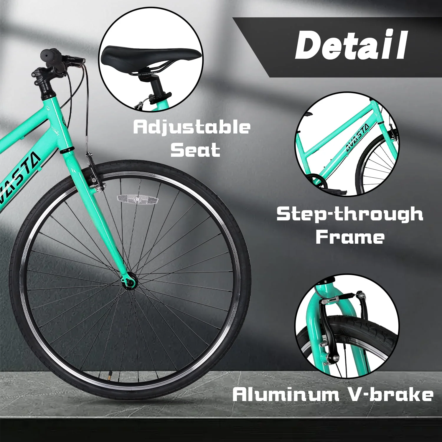 AVASTA Road Hybrid Bike for Women,Lightweight 700c Aluminum Alloy Frame, 7-Speed Drivetrain, Mint Green
