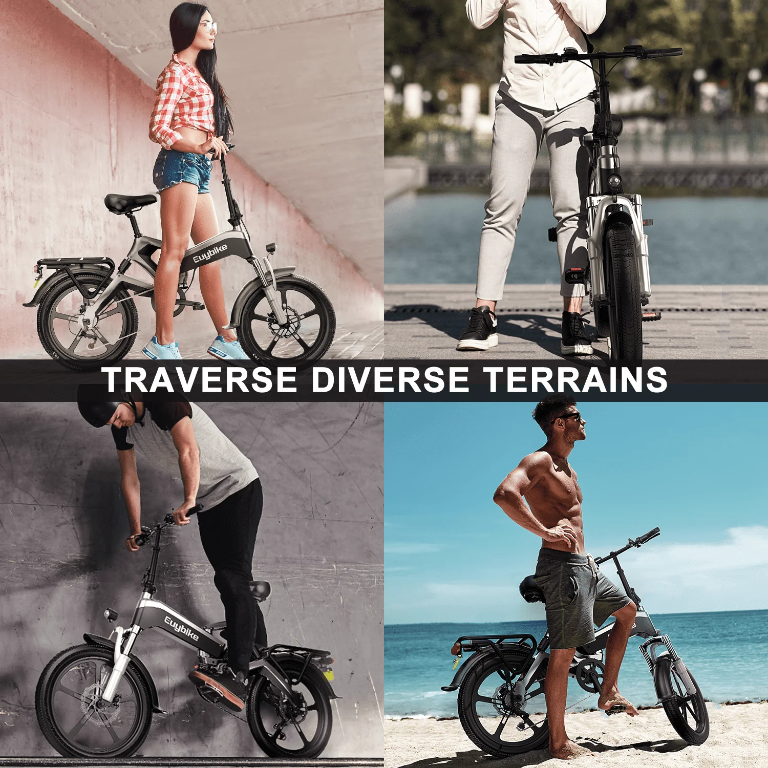 EUY Folding Electric Bike For Adults,500W 48V 12.8AH LG Cells Battery,20''Electric City Road Ebike,Black