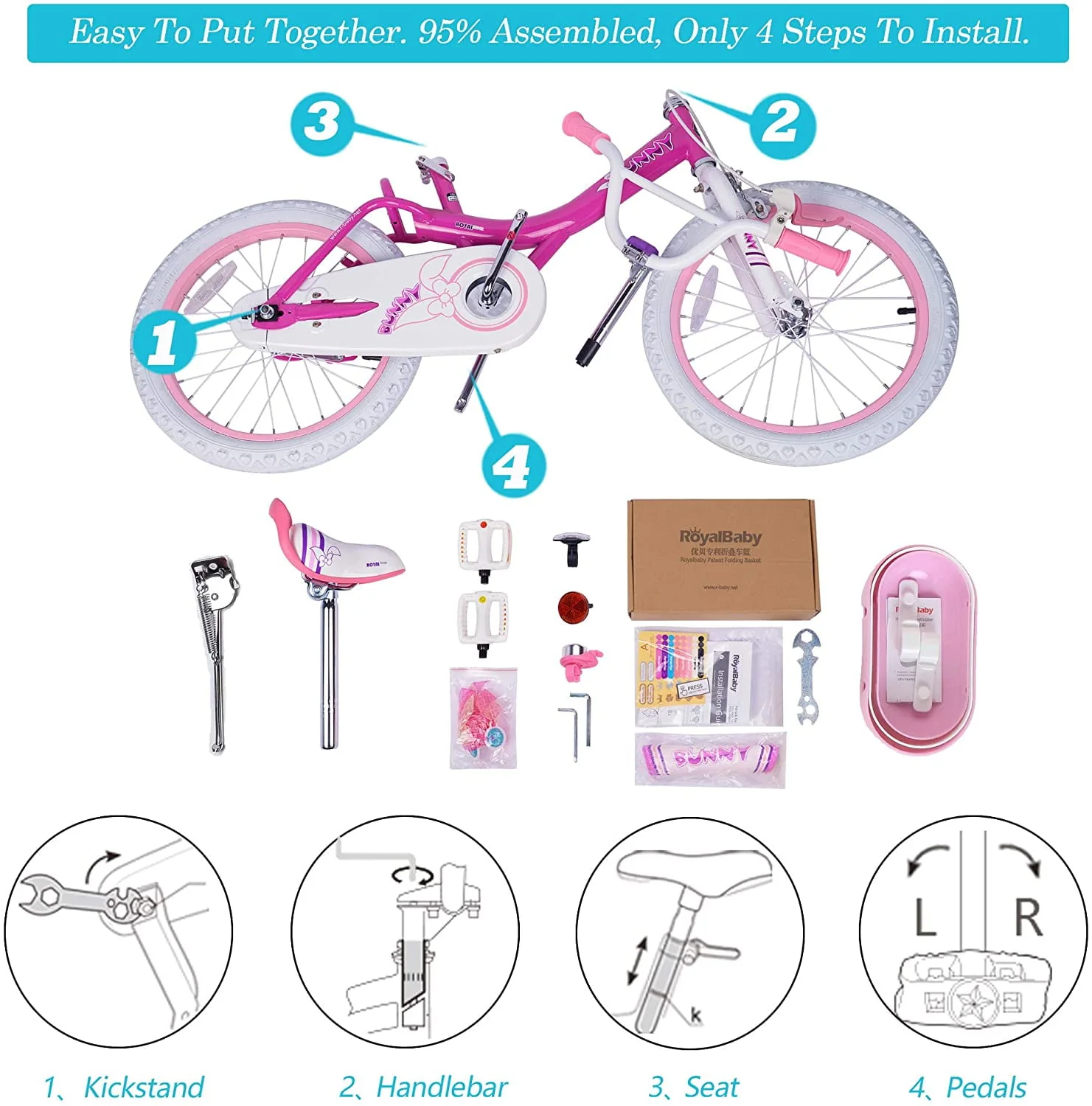 RoyalBaby Bunny Girl's Bike Fushcia 18 inch Kid's bicycle
