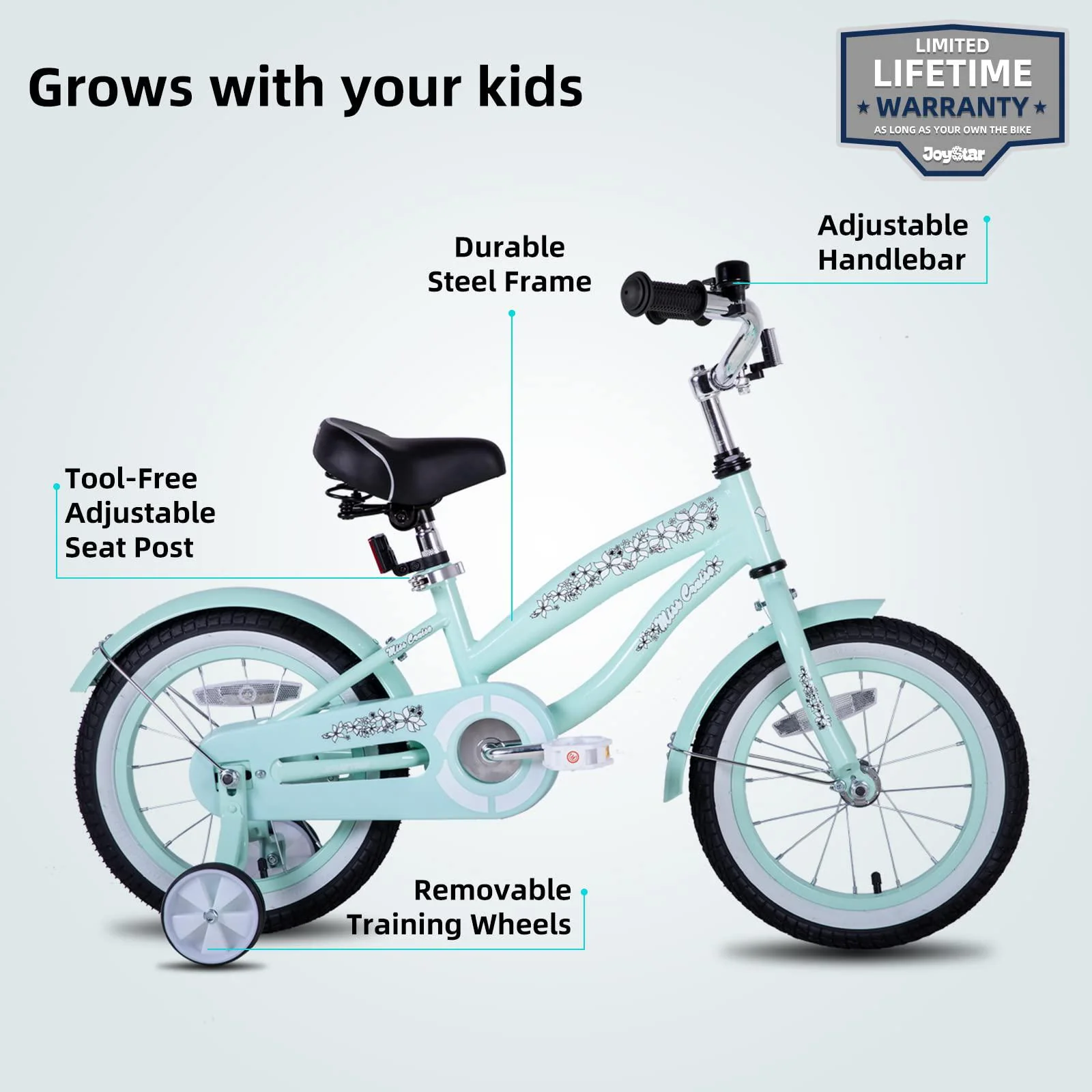 joystar 12 inch kids bike with training wheels for ages 2-4 years old girls bike toddler bike beach cruiser kids bicycle gree