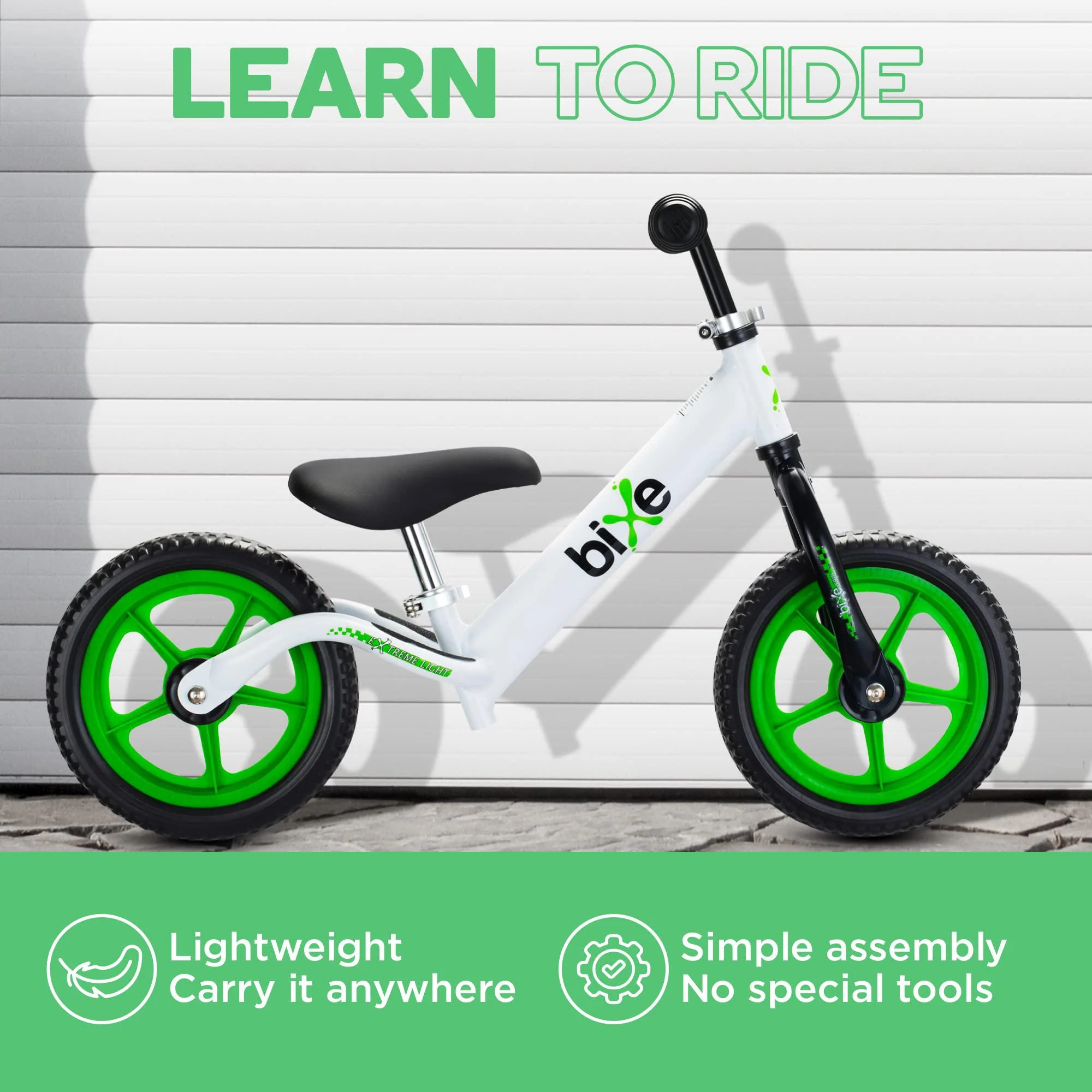 bixe: green (lightweight - 4lbs) aluminum balance bike for kids and toddlers - no pedal sport training bicycle - bikes for 2,