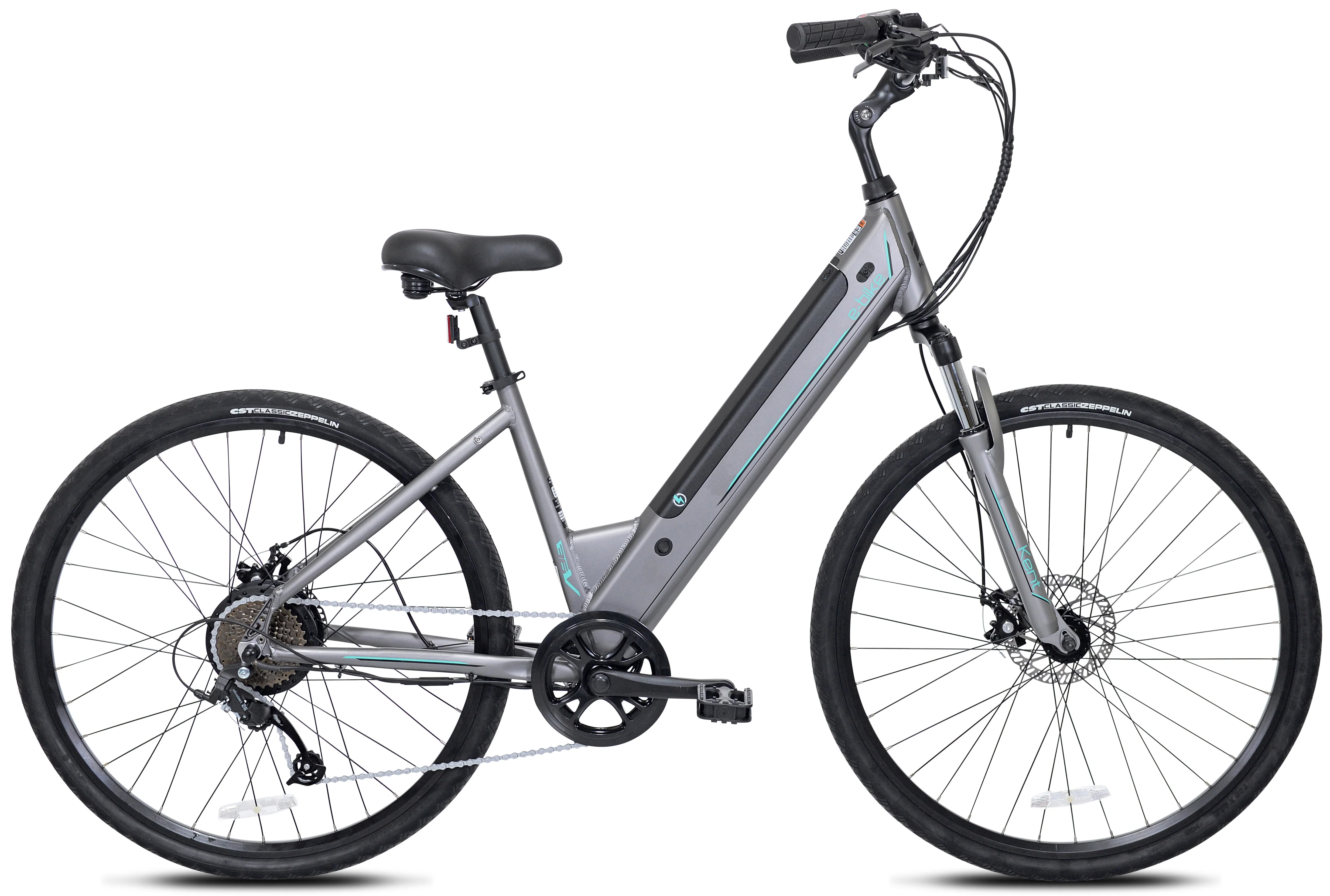 Kent Bicycles 700C 350W Adult Pedal Assist Step-Through Comfort Electric Bicycle, Gray