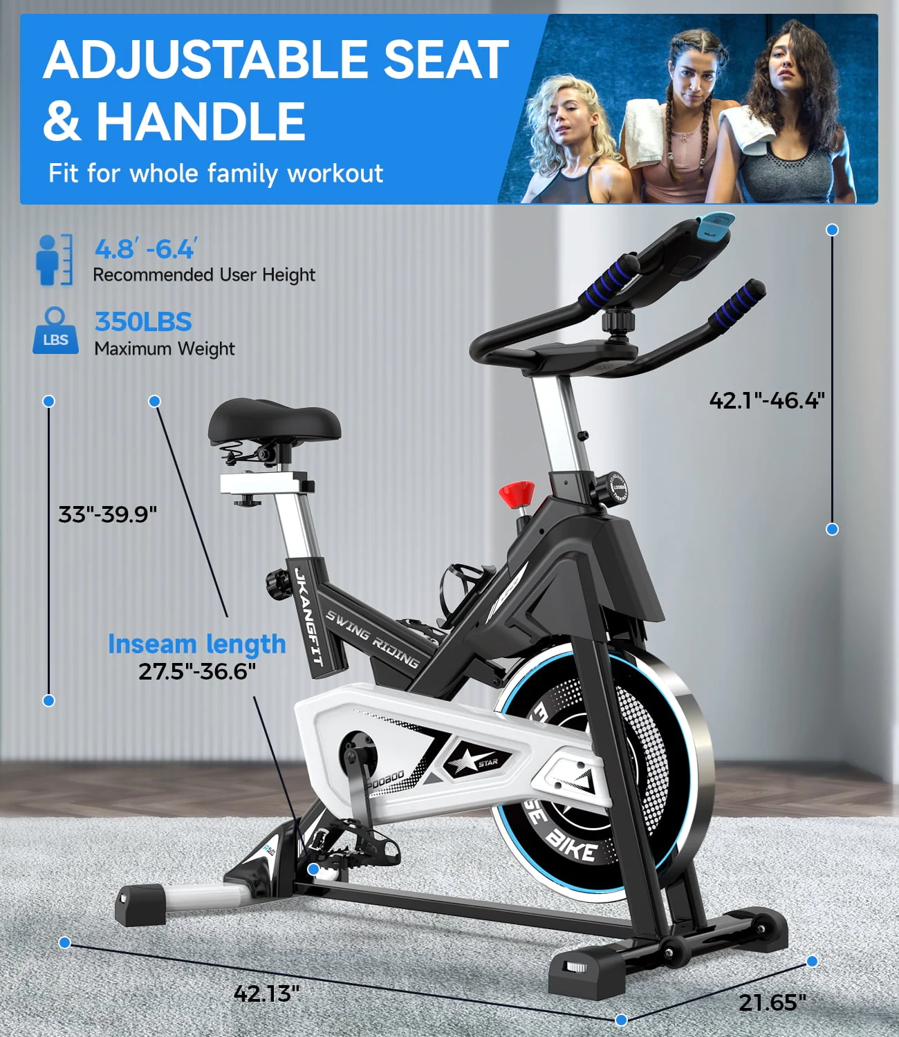 Pooboo Magnetic Exercise Bike Stationary Indoor Cycling Bike with Built-In Bluetooth Sensor Compatible with Exercise Bicycle apps&Ipad Mount, Comfortable seat&Slant Board, Silent Belt Drive, 350lbs