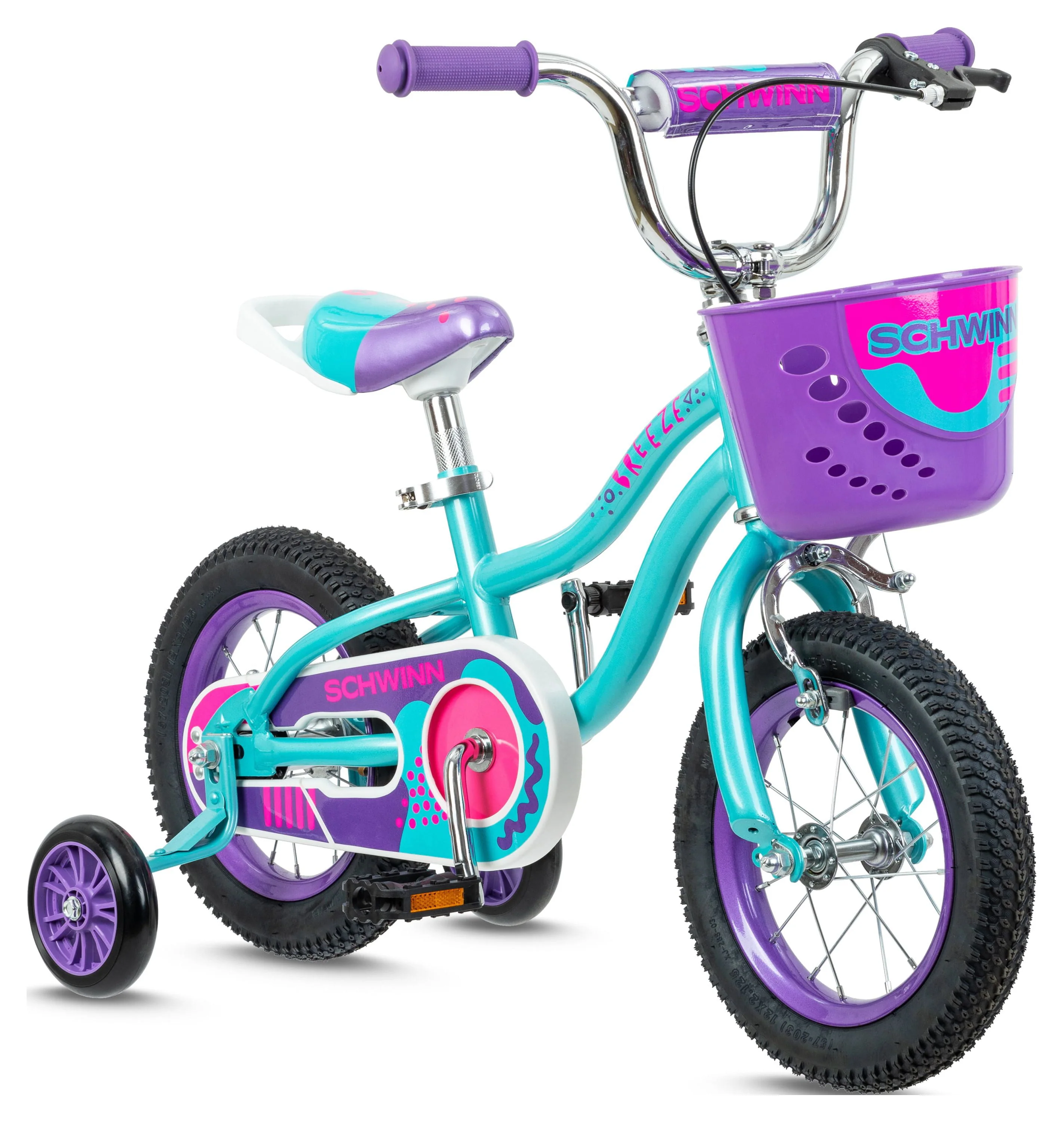Schwinn 12-in. Breeze Girls Kids Bike with Basket, Teal & Purple
