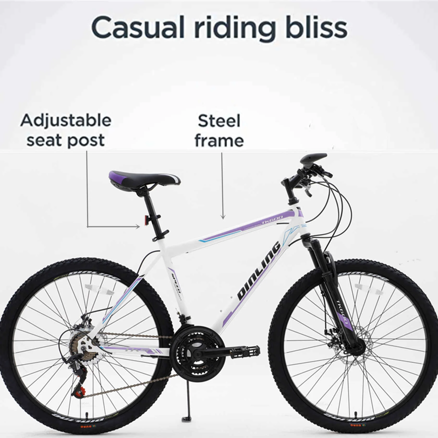 Dinling Mens and Womens 26 inch Mountain Bike with 21 Speed Wheel Purple