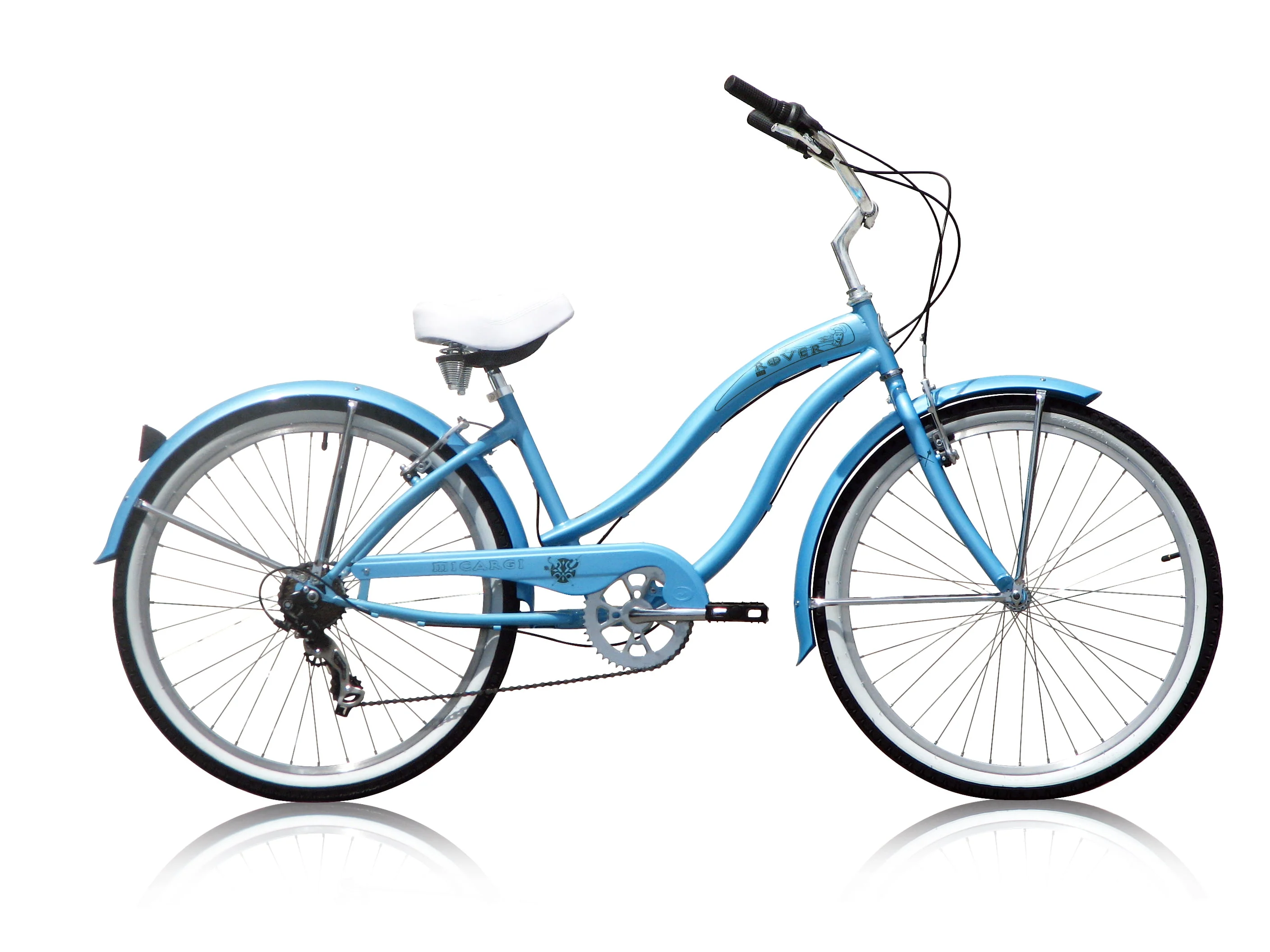 Micargi ROVER 7 Speed Beach Cruiser Shimano TX-35 7 Speed V-Brake Stainless Steel Spokes One Piece Crank Alloy Baby Blue Rims 36H Color: Baby Blue