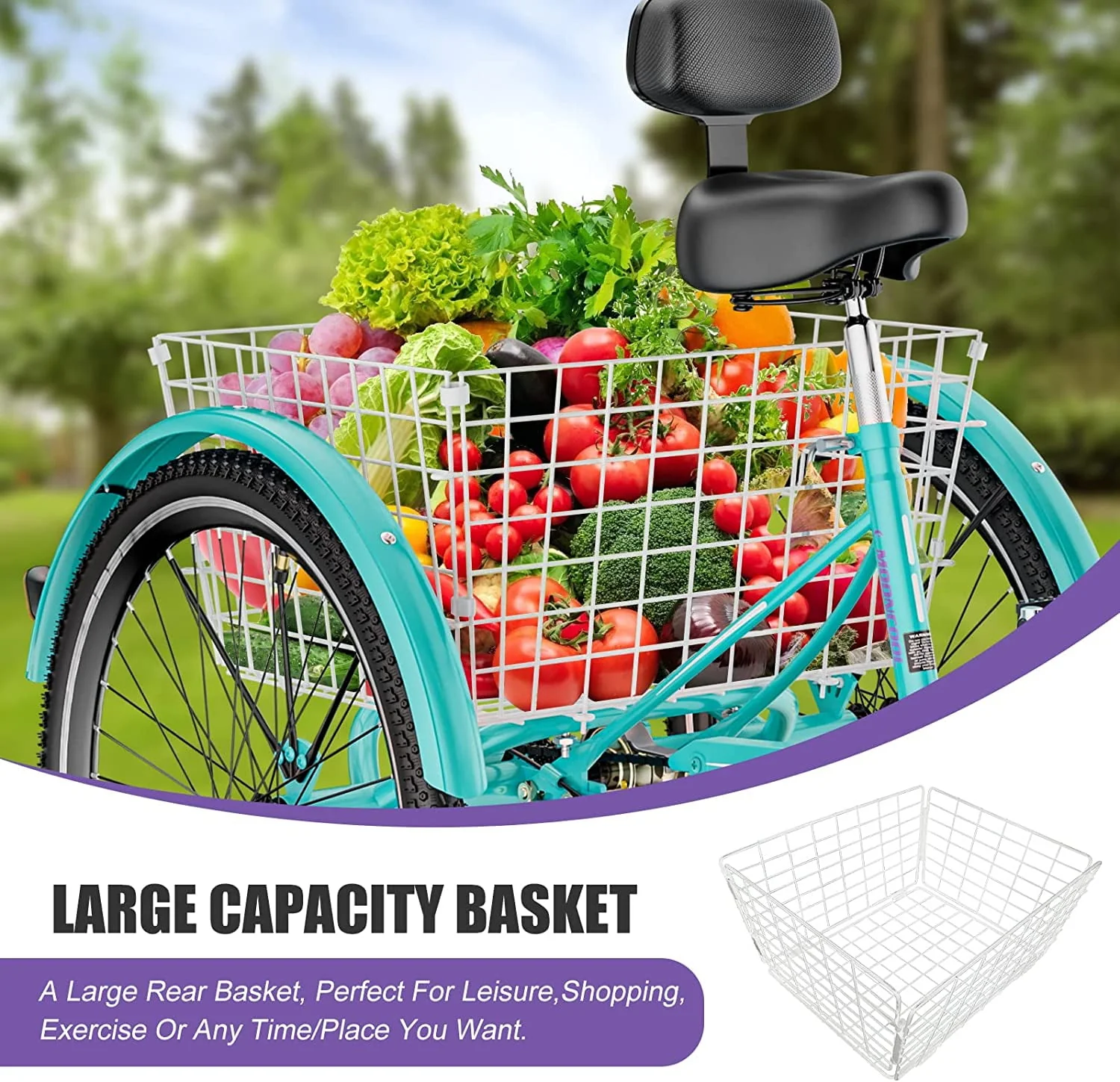 Adult Tricycle 20/24/26 inch 7 Speed, Three Wheel Bicycle for Adult, Trike Cruiser W/ Tools & Big Basket for Exercise Shopping Picnic Outdoor Activities