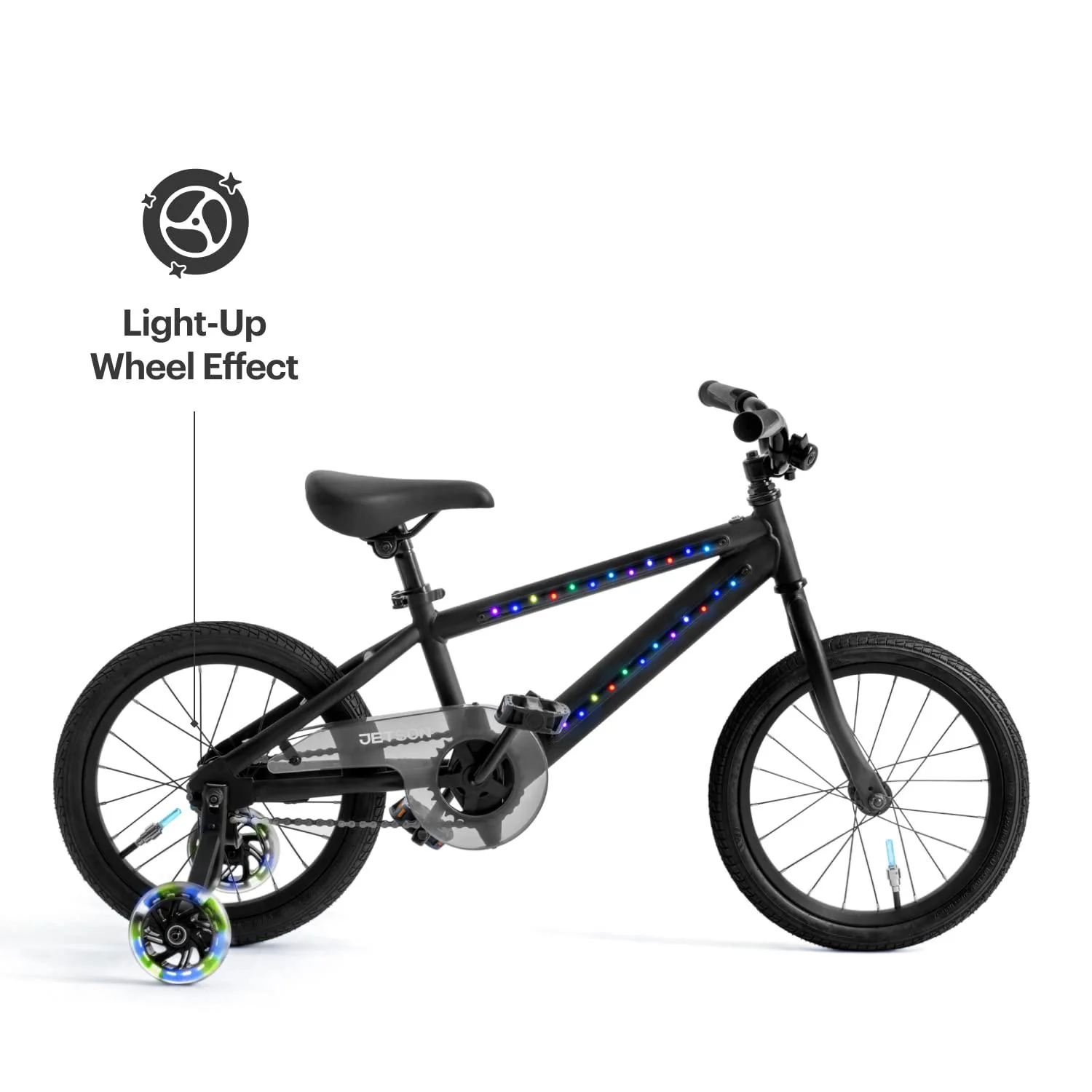 jetson light rider light-up bike, light-up frame and wheels, includes training wheels, four different light modes, easily adj