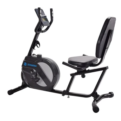 Stamina Products 1346 Stationary Magnetic Resistance Recumbent Exercise Bike with Strapped Pedals, 4 Handles, and LCD Monitor for Home Gym Workouts