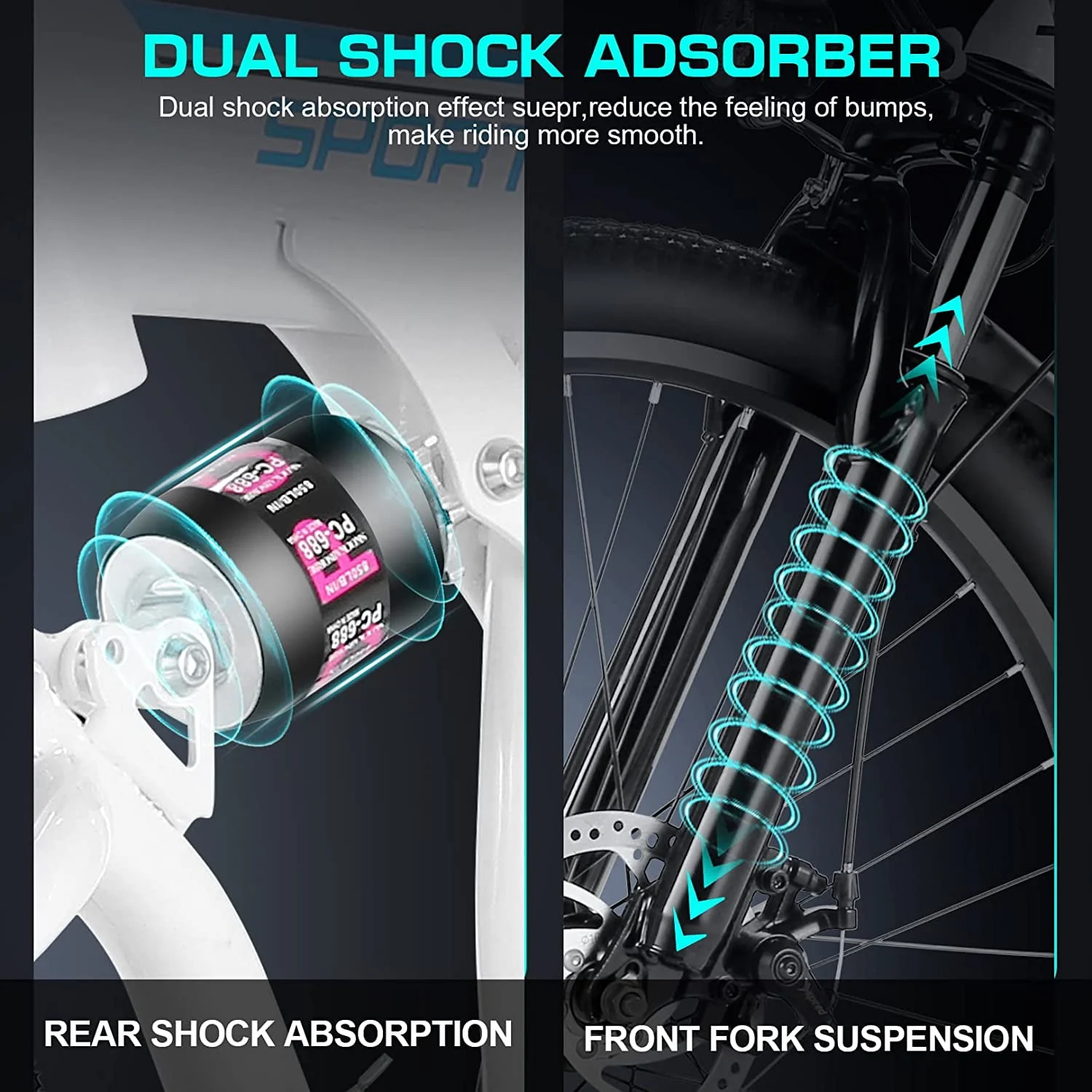 Vivi Electric Bike 26'' Folding Electric Mountain Bike 500W Full Suspension Electric Bike 21 Speed with Cruise Control, 48V Removable Battery, Up to 20MPH & 50 Miles