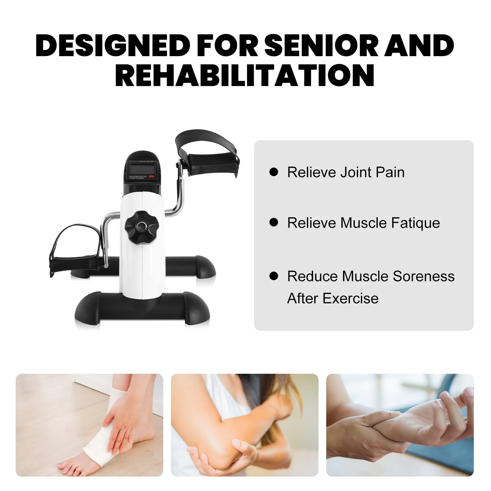 Under Desk Exercise Bike,Pedal Exerciser,Mini Exercise Bike,Leg Exerciser,Under Desk Elliptical,LCD Screen Displays,Arm Fitness and Health,White