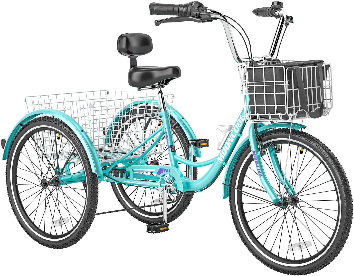 MOONCOOL Adult Tricycles with Front&Rear Basket, 24 26 inch 7 Speed 3 Wheel Bikes, Three-Wheeled Bicycles Adult Trike with Backrest for Seniors, Women, Men