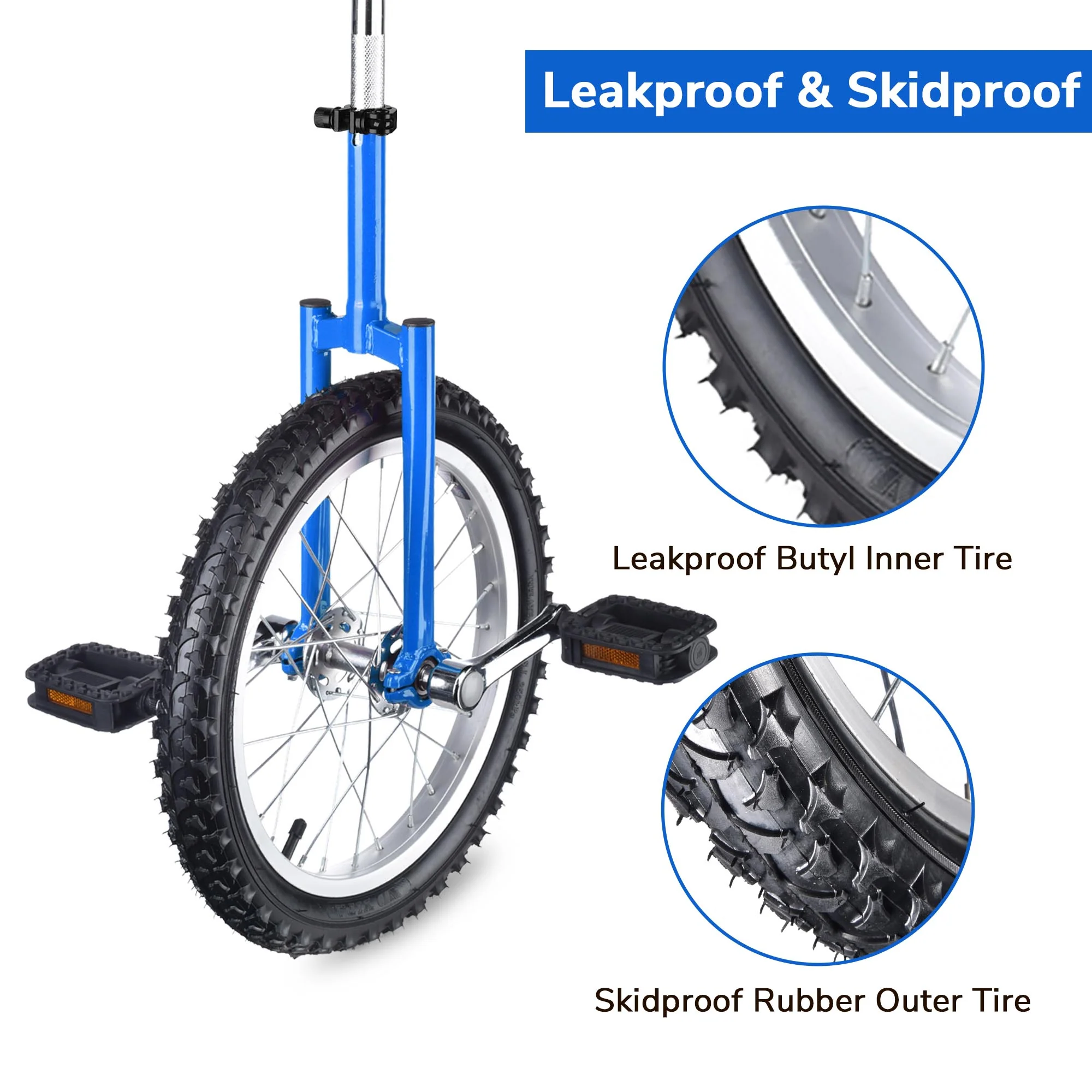 Yescom 16 In Wheel Outdoor Unicycle Adjustable Seat Exercise Bicycle Balance Training for Adults Teenagers Kids, Blue