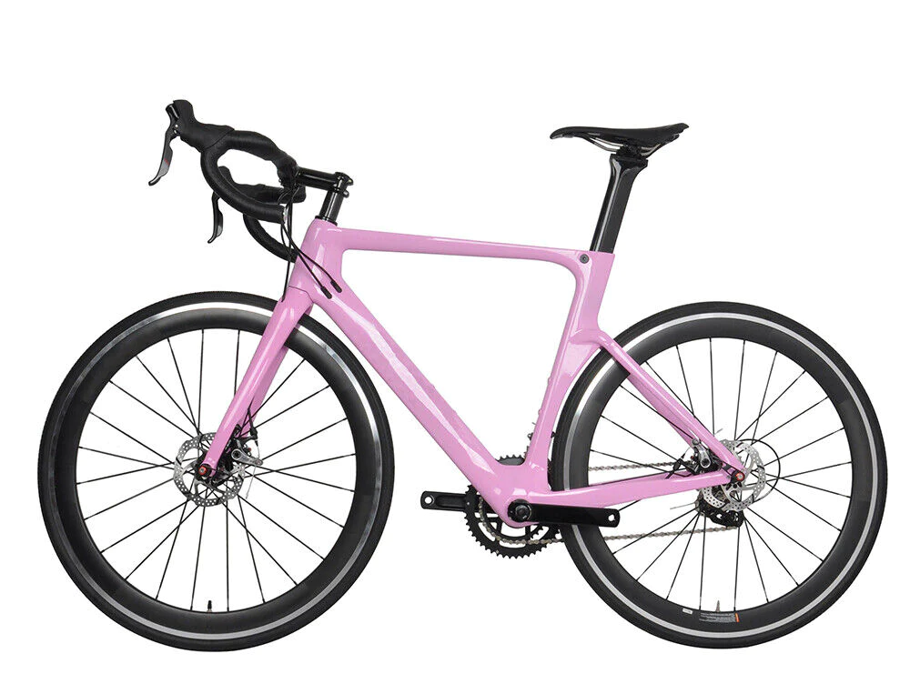52cm Road Bike Full Carbon Disc Brake 700C Race Frame Alloy Wheels Clincher Pink