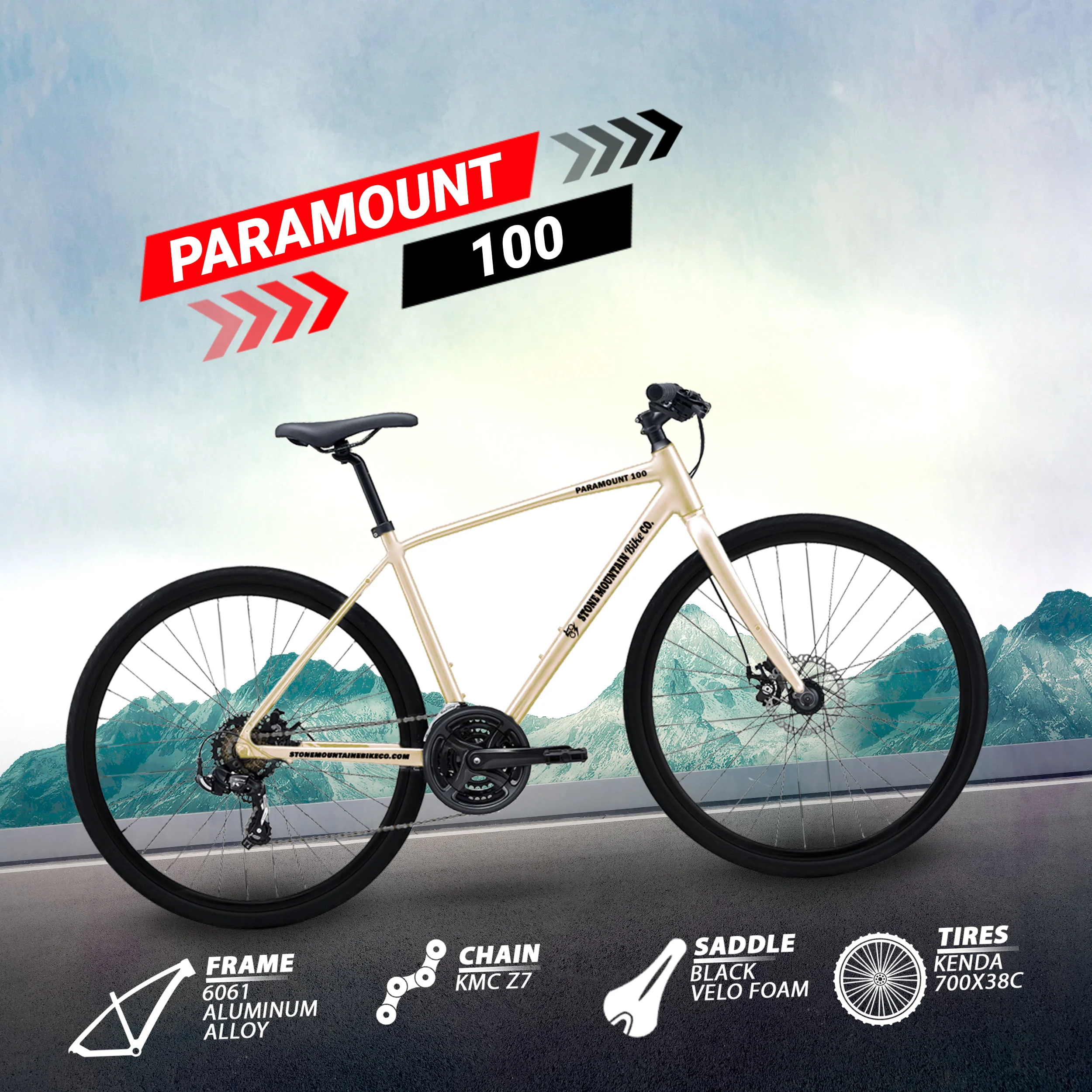 5Seconds PARAMOUNT 100 Hybrid Bicycle, Lightweight Aluminum Frame 21- Speed Bike with Trigger Shifters, and Mechanical Disc Brakes - Metallic Beige