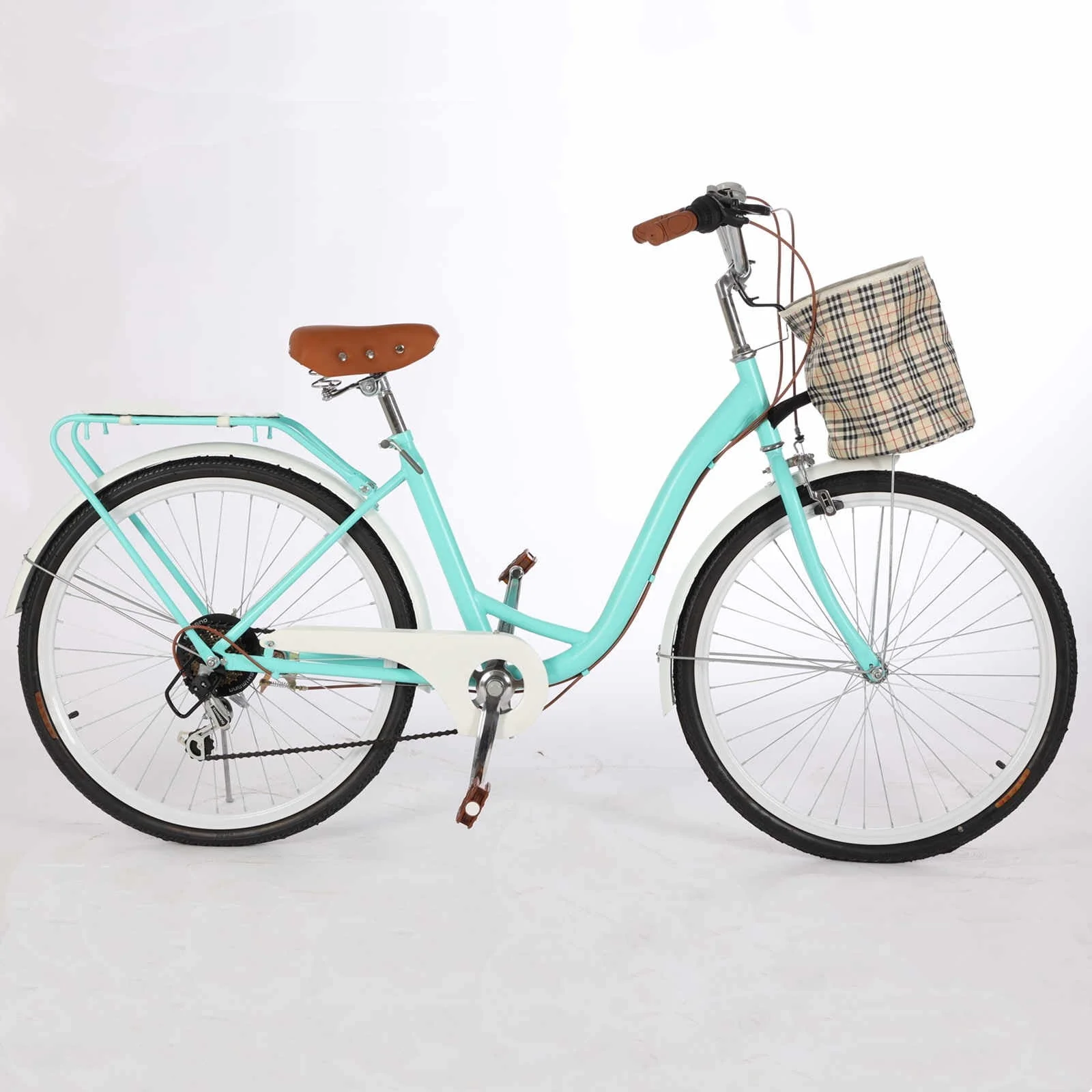 Dinling 7 Speed Women's City Bikes 26 inch Lightweight Beach Cruiser Bike Green