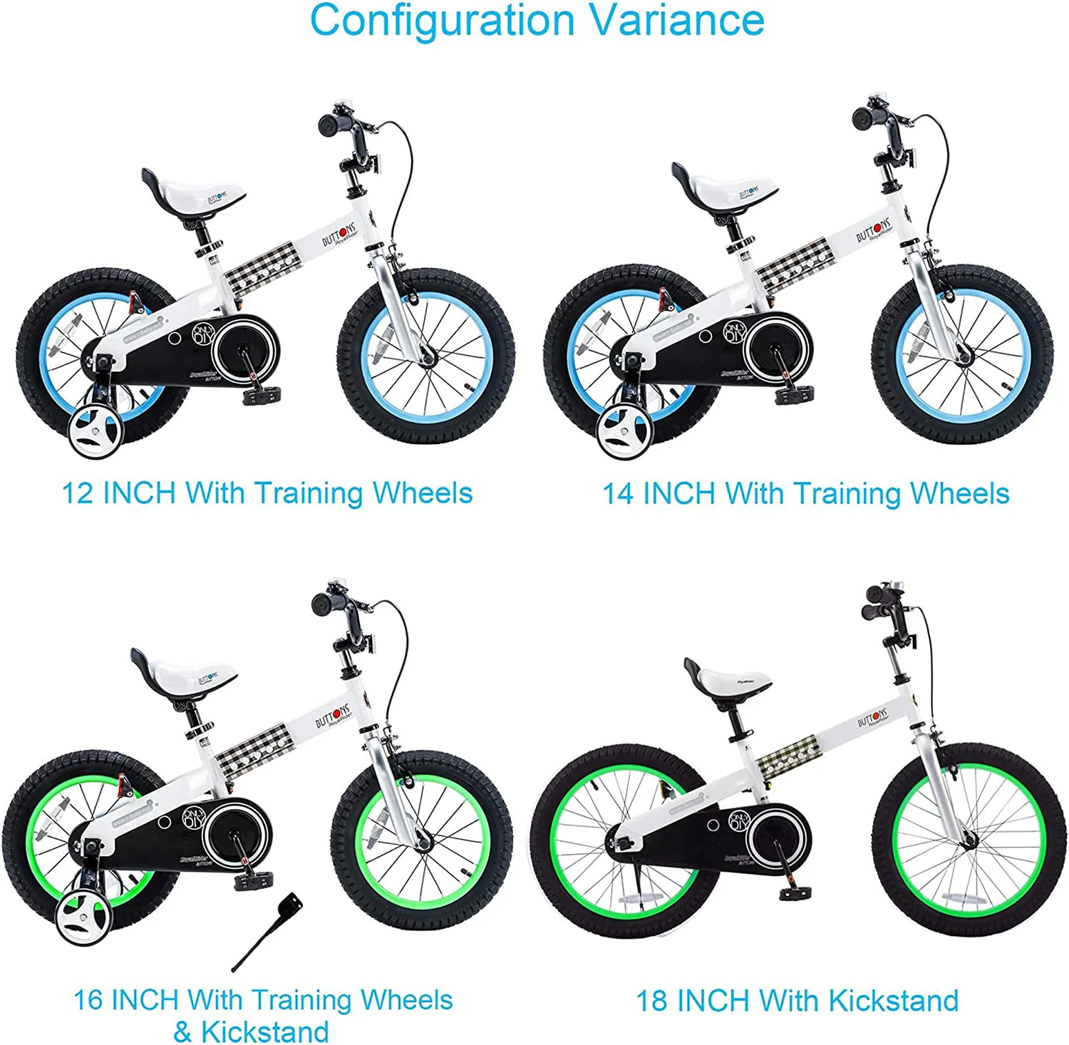 RoyalBaby Buttons Blue 16 inch Kid's Bicycle With Training Wheels and Kickstand