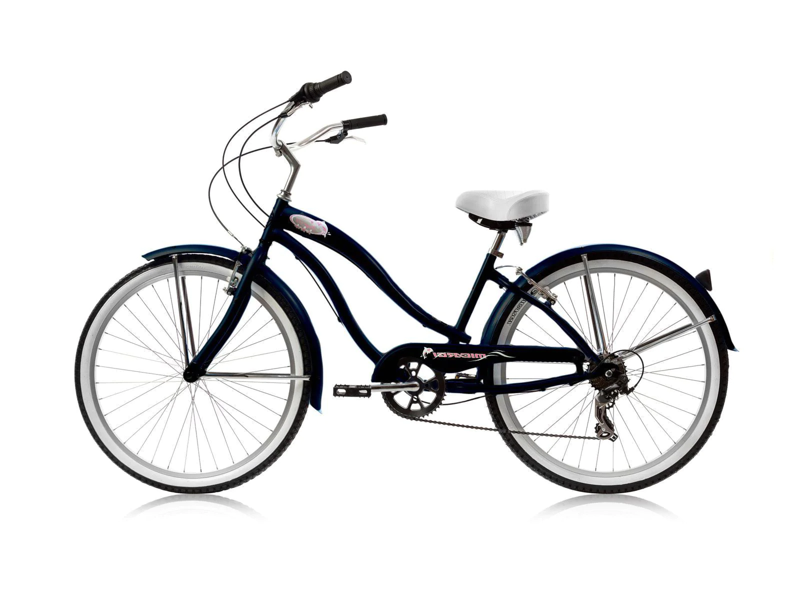 Wonder Wheels Beach Cruiser Shimano Tx-35 7 Speed Bicycle, Bike, V-Brake Stainless Steel Spokes One Piece Crank Alloy Pink Rims 36H W/ Fender - Matte Black