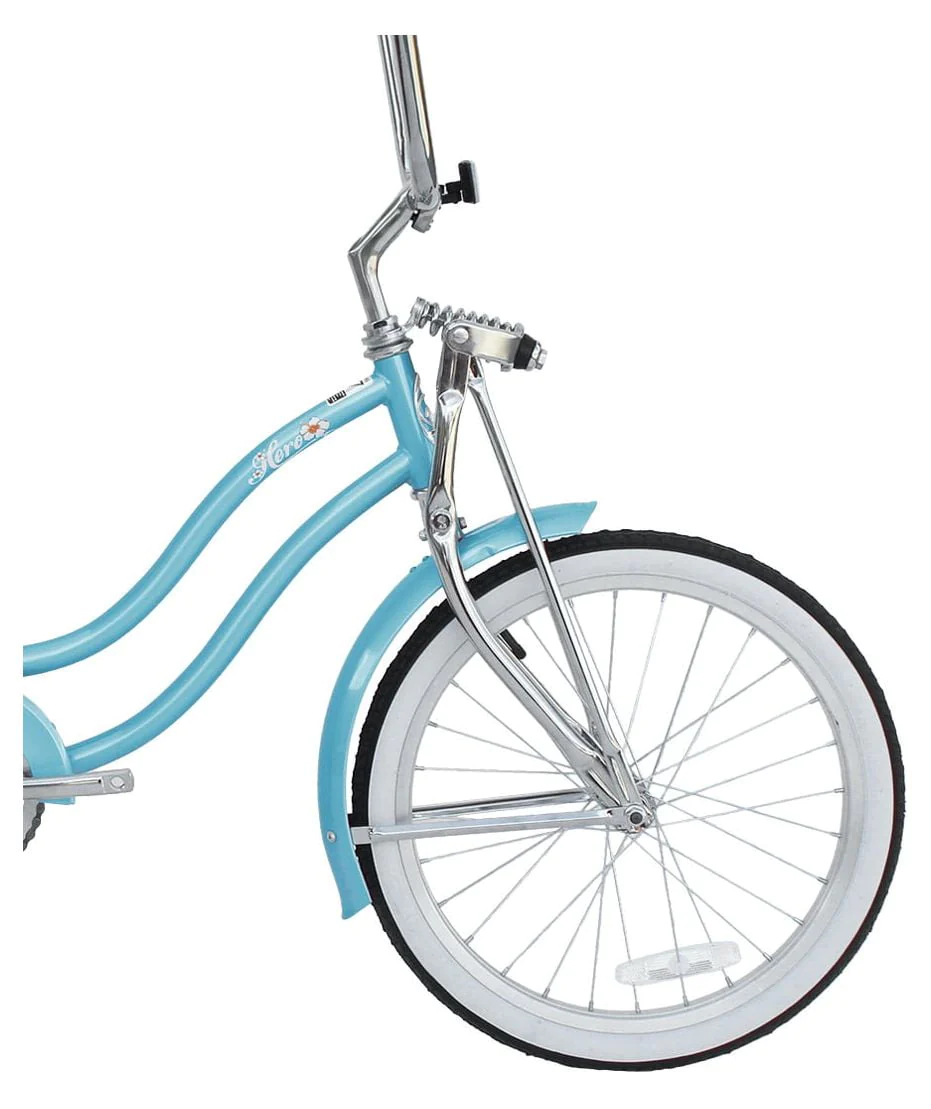 Wonder Wheels 20 Inch Women's Girls Beach Cruiser Lowrider Coaster Brake Single Speed Bicycle, Bike with Banana Seat Stainless Steel Spokes One Piece Crank Alloy Rims 36 H - Baby Blue