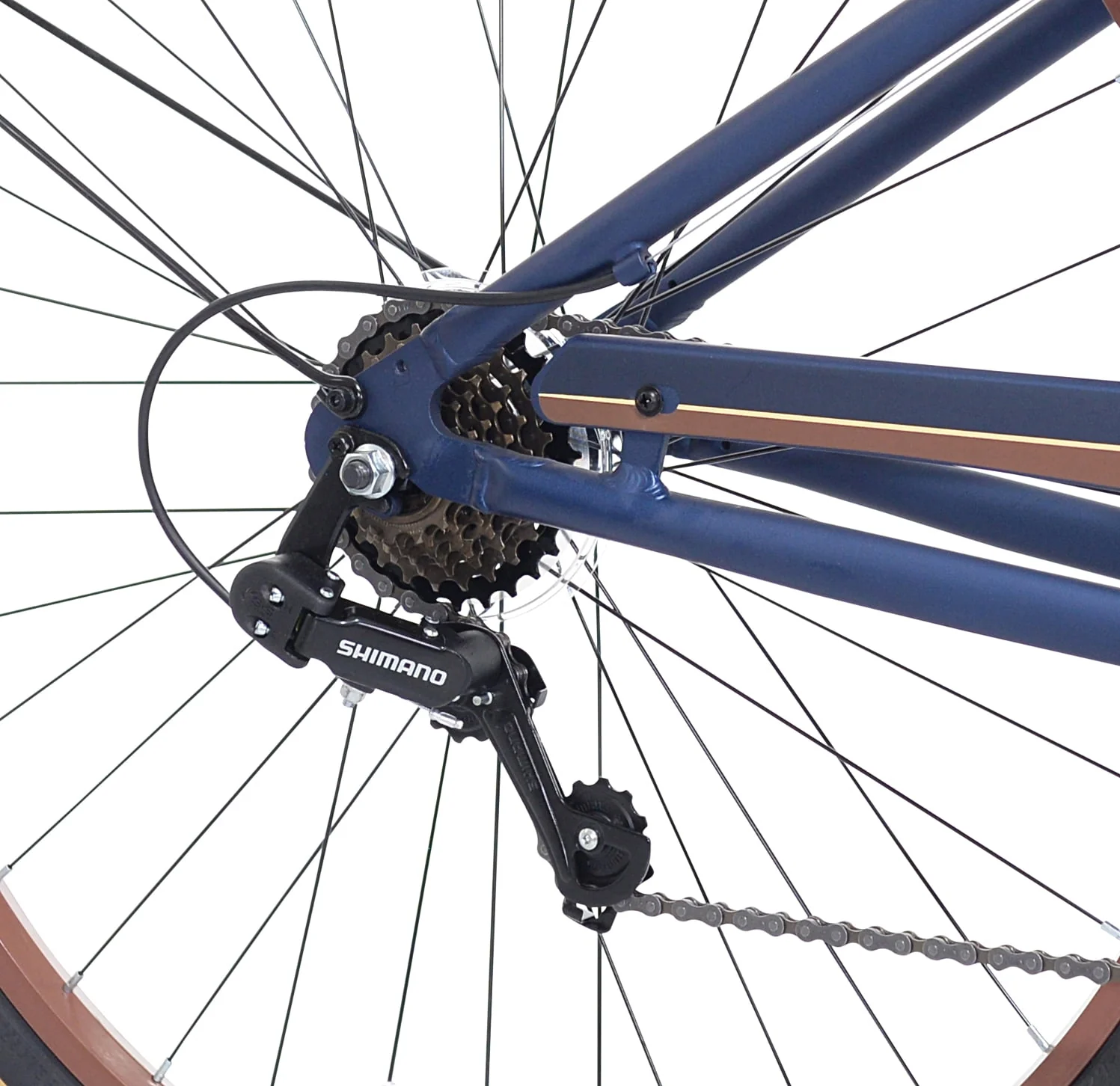 29-inch Men's Salerno Aluminum Relaxed Cruiser Bike with 7 Speeds, Navy Blue and Brown