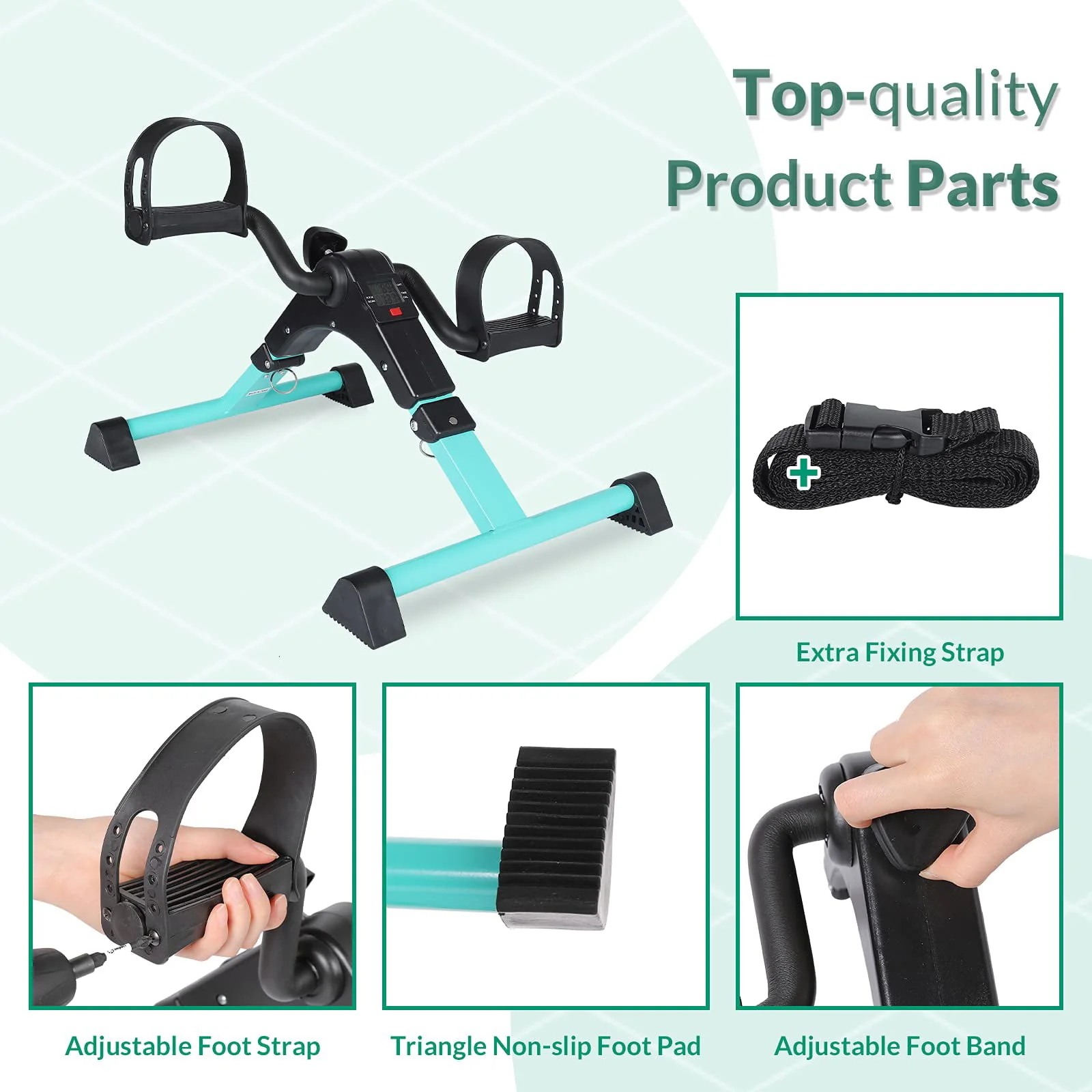 VIVIJASON Pedal Exerciser - Folding Portable Exercise Peddler - Under Desk Mini Exercise Bike for Arm/Leg Workout - Adjustable Fitness Rehab Equipment for Elderly Seniors with LCD Display