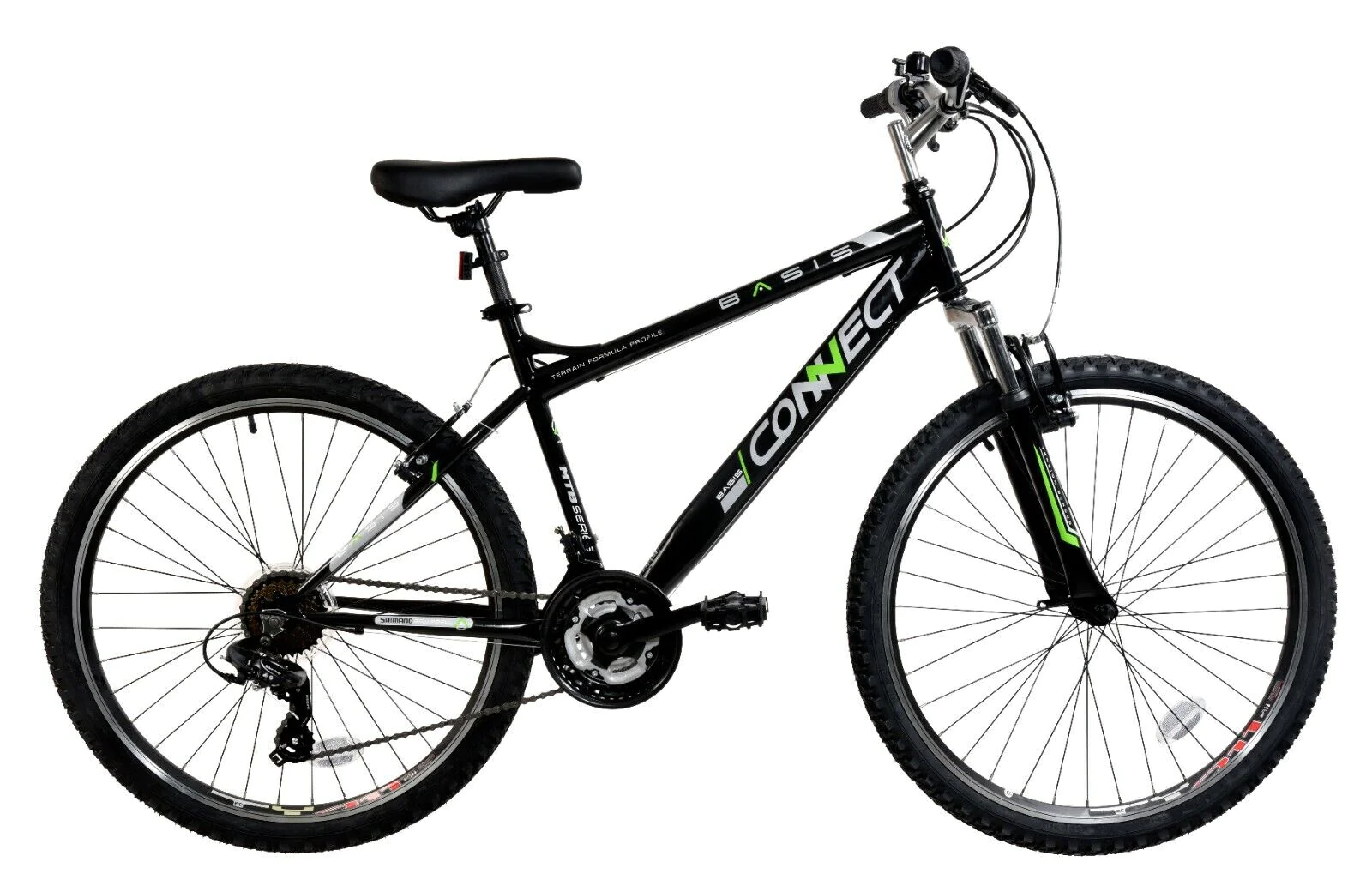 Basis Connect Mountain Bike 26" Wheel MTB Unisex 18 Speed Shimano Bicycle Black