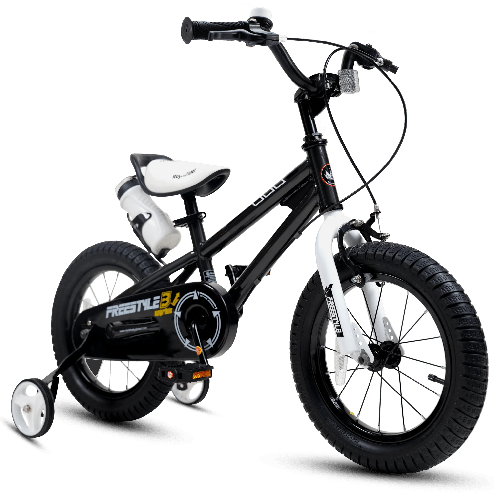 Royalbaby Boys Girls Kids Bike 12 In BMX Freestyle Black 2 Hand Brakes Bicycles with Training Wheels Child Bicycle