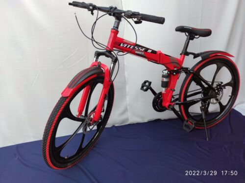 ADULT BIKE 21 SPEED 26" MTB CARBON STEEL FOLDING FRAME FULL SUSPENSION BICYCLE